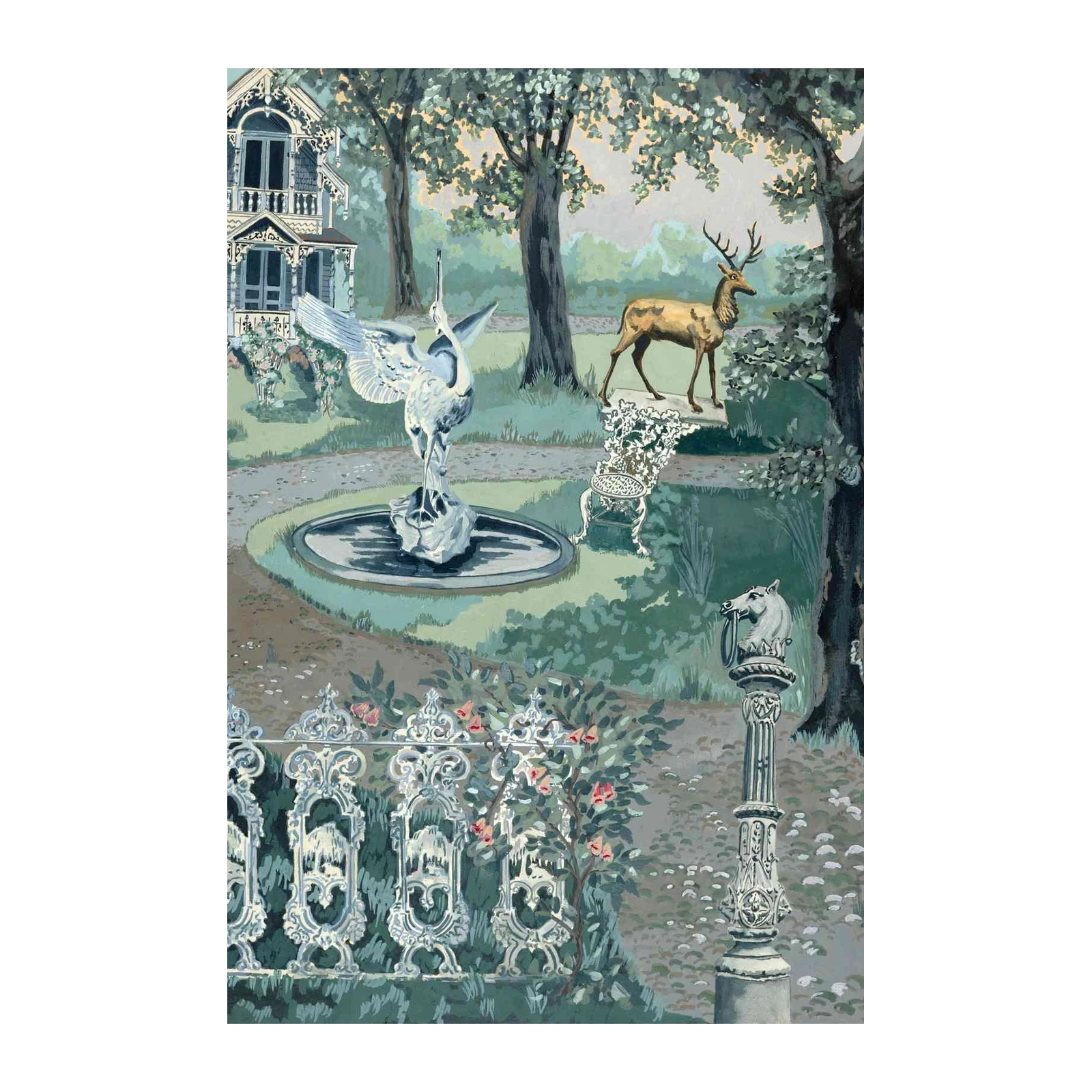 Whimsical Garden Deer & Heron Wall Art