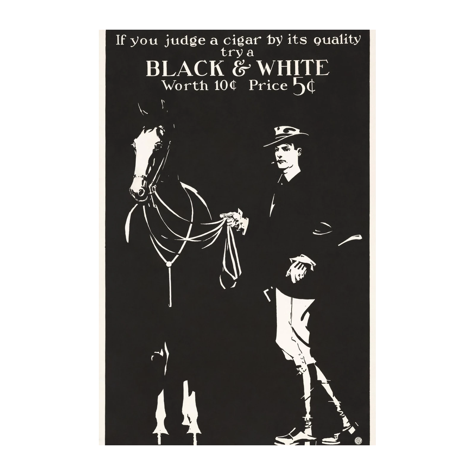 Vintage Horse & Gentleman Black & White Wall Art