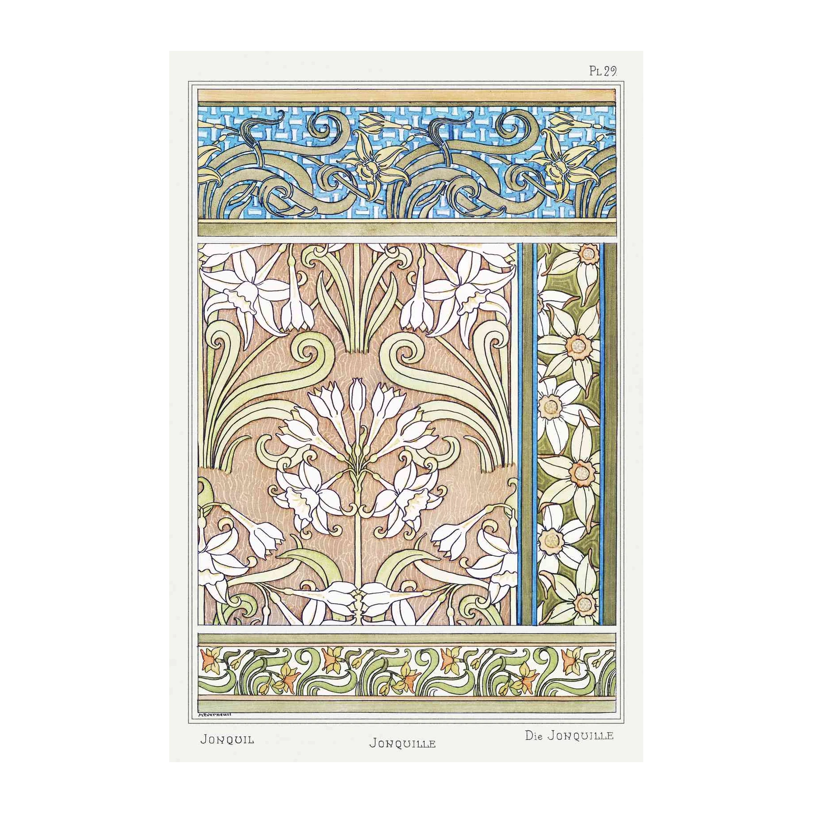 Art Nouveau Jonquil Floral Scroll Wall Art