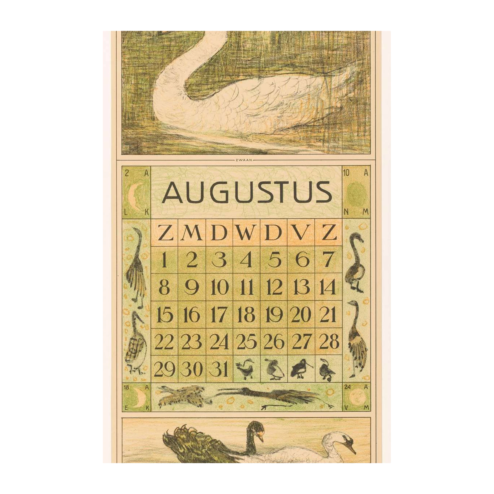 Vintage August Swan Calendar Art Wall Art