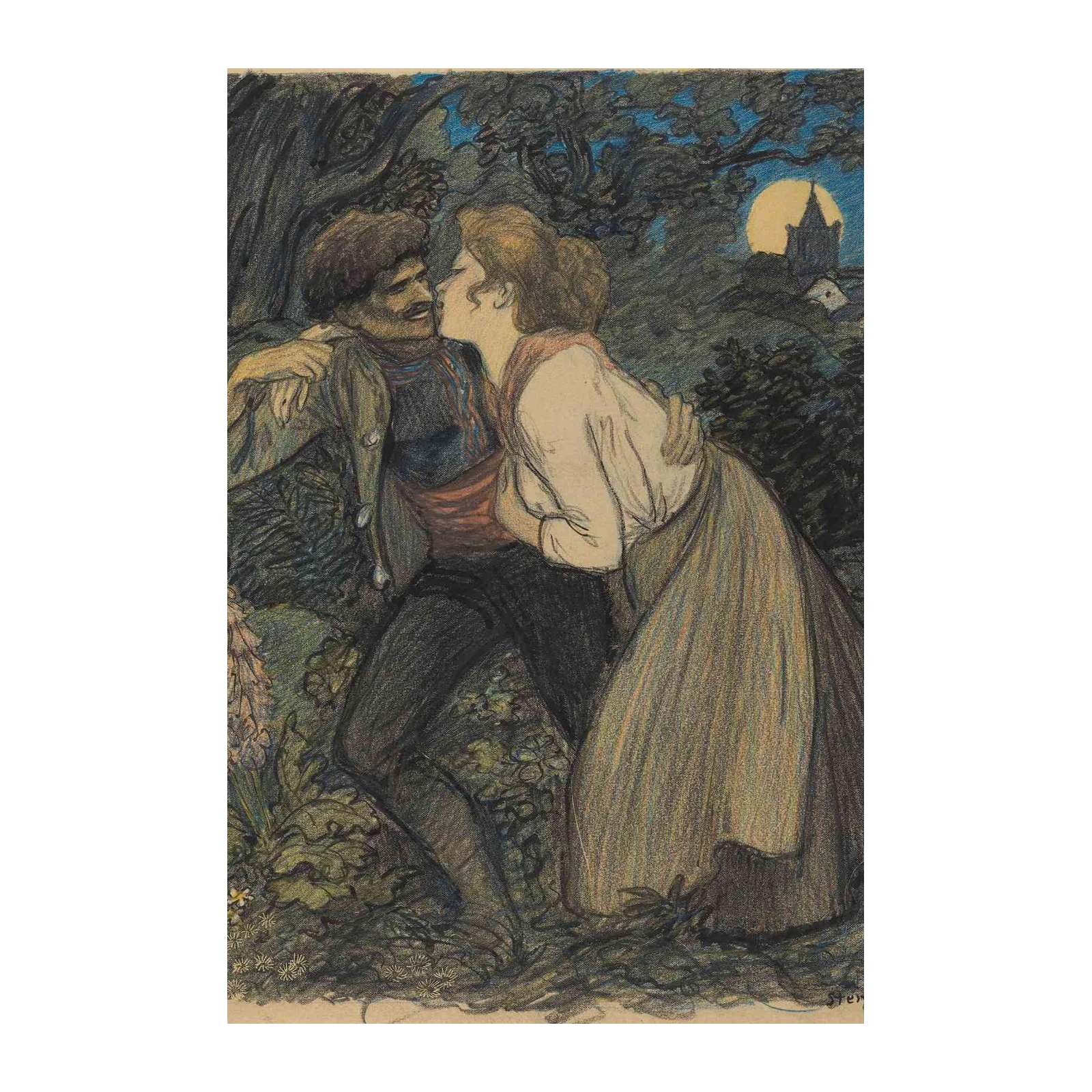 Romantic Moonlit Embrace Wall Art