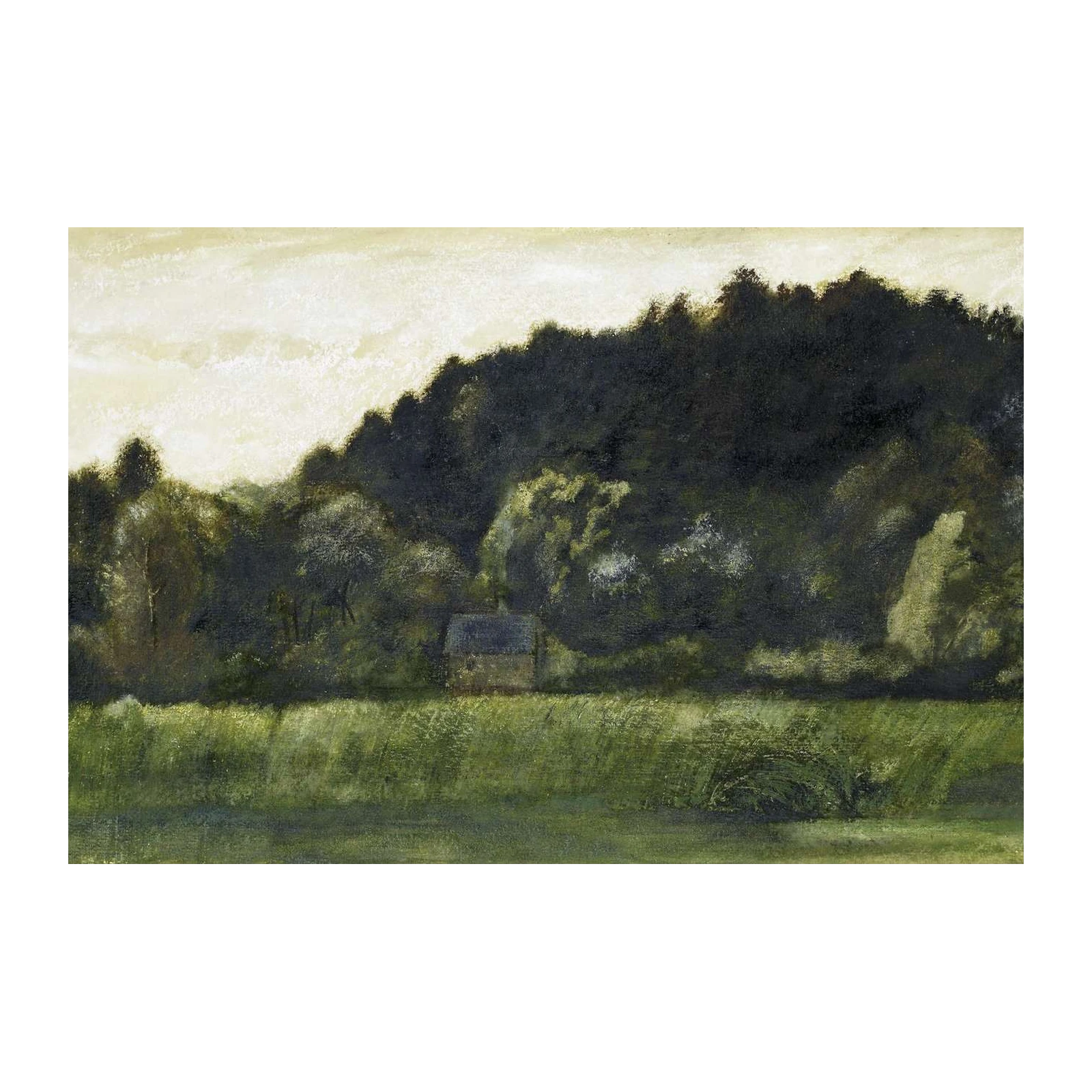 Serene Meadow Cabin Landscape Wall Art