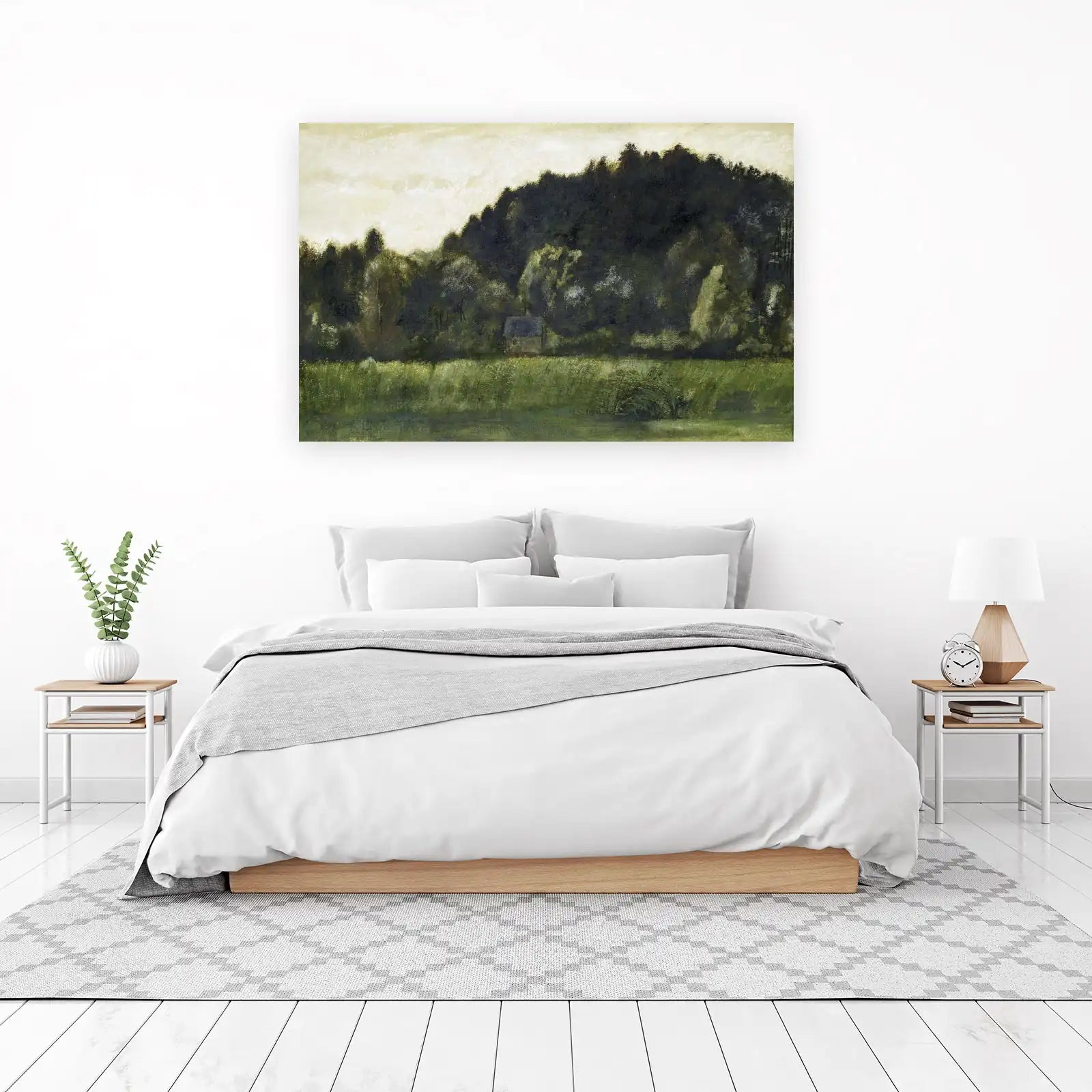 Serene Meadow Cabin Landscape Wall Art