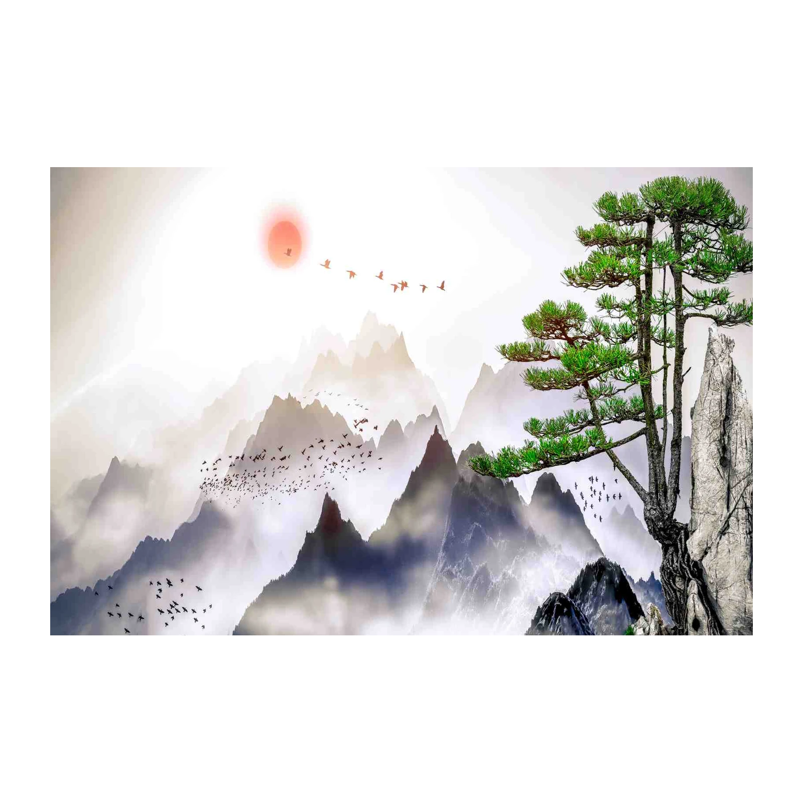 Zen Mountain Flock Wall Art