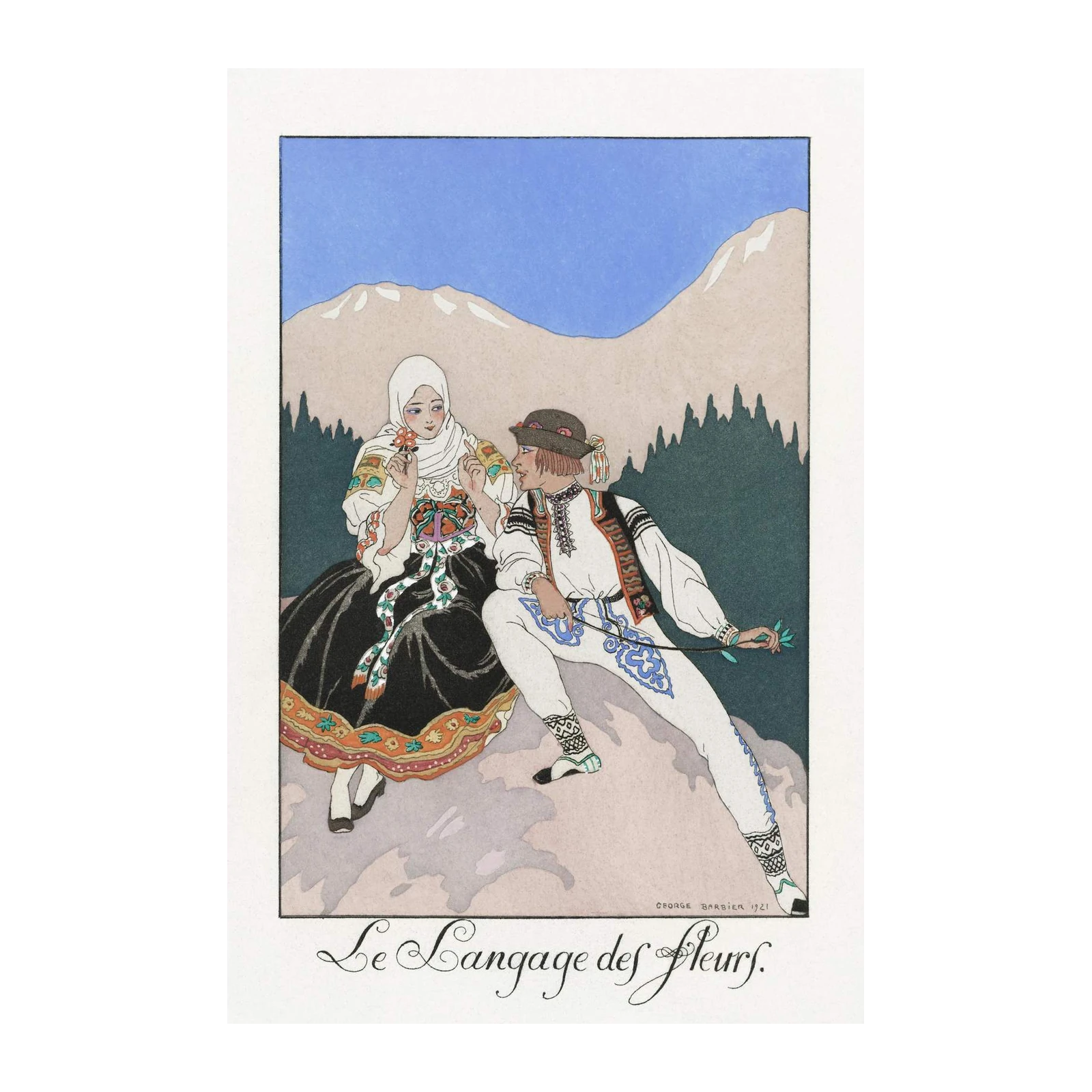 Art Deco Couple Mountain Romance Wall Art