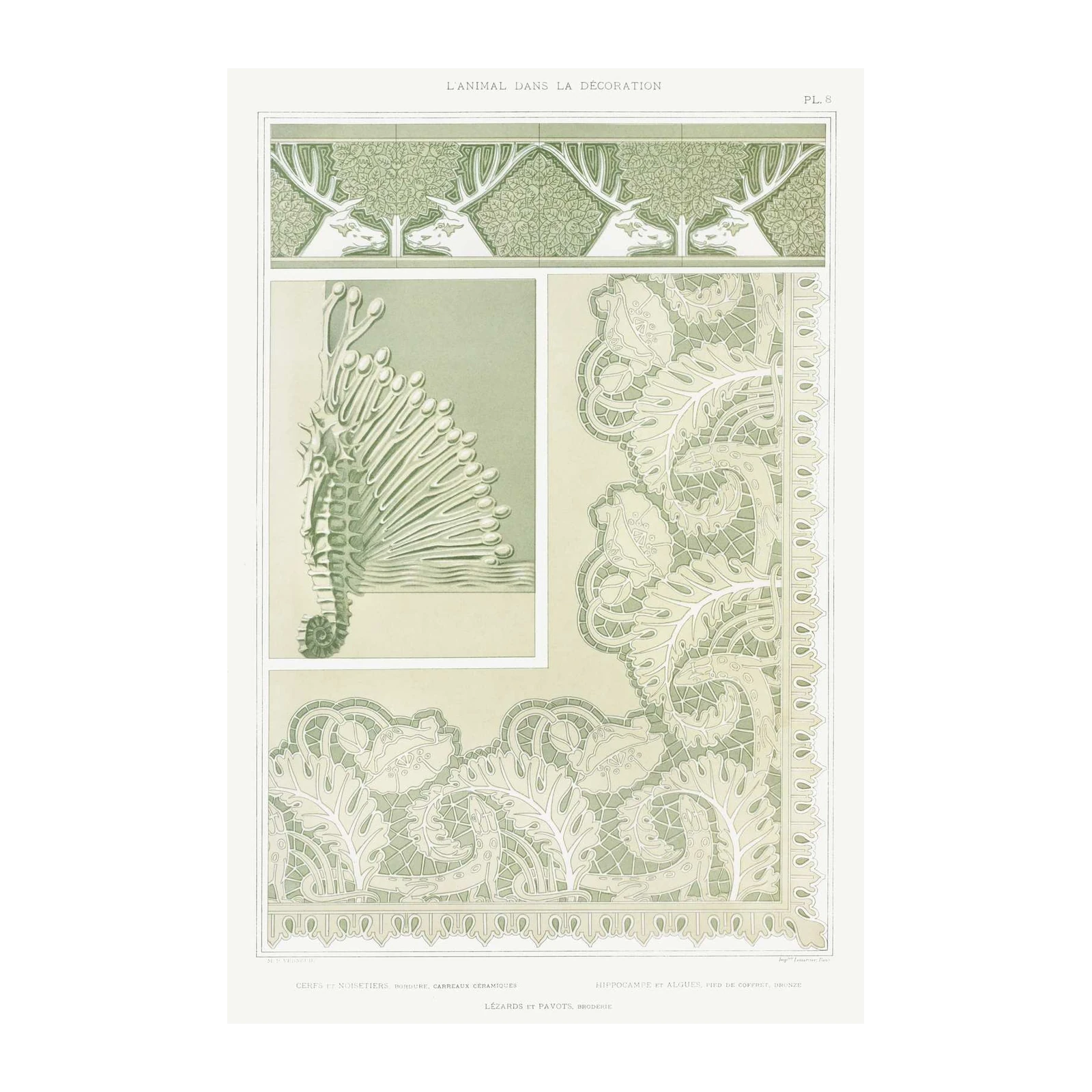 Art Nouveau Seahorse & Deer Floral Wall Art