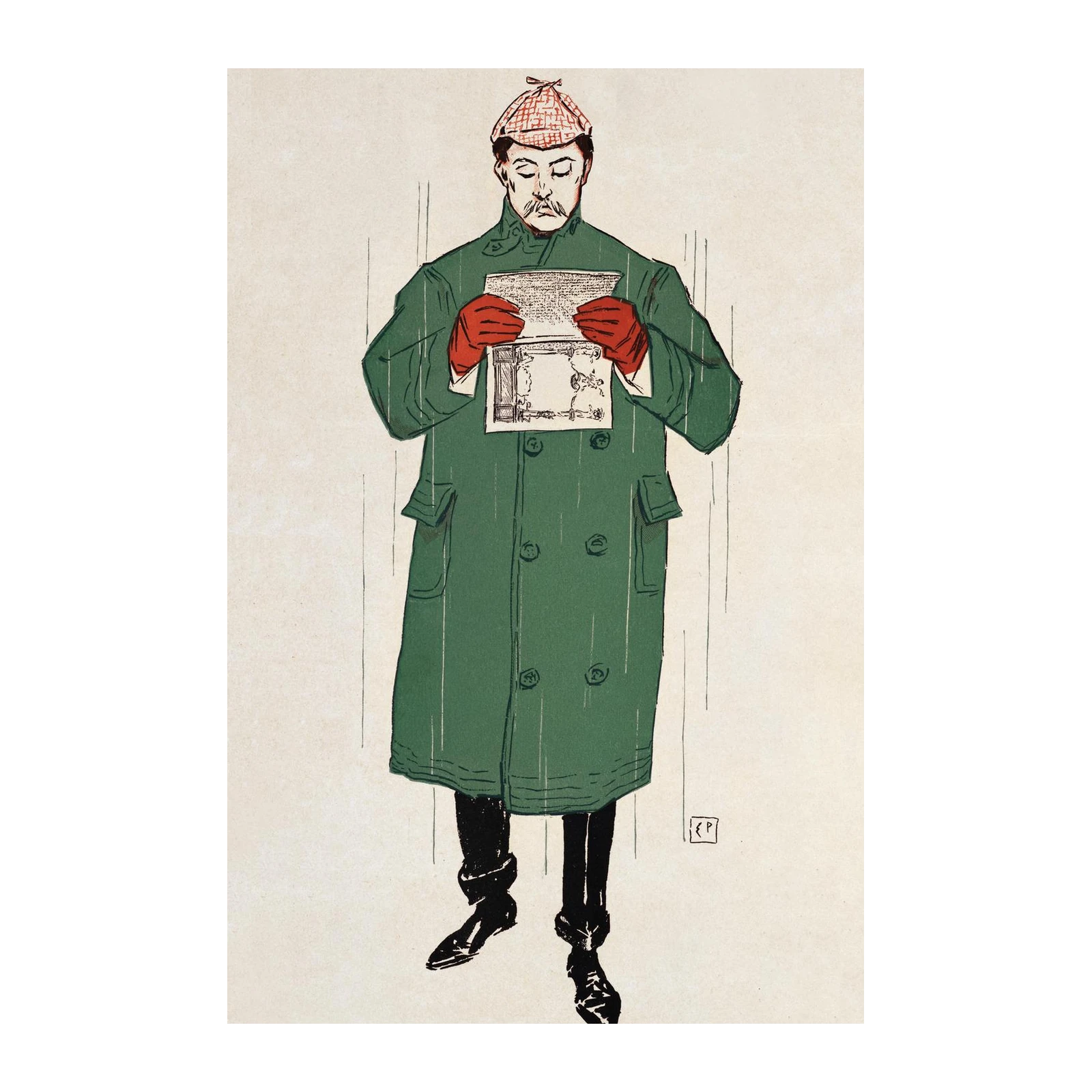 Vintage Gentleman Reading Newspaper Wall Art