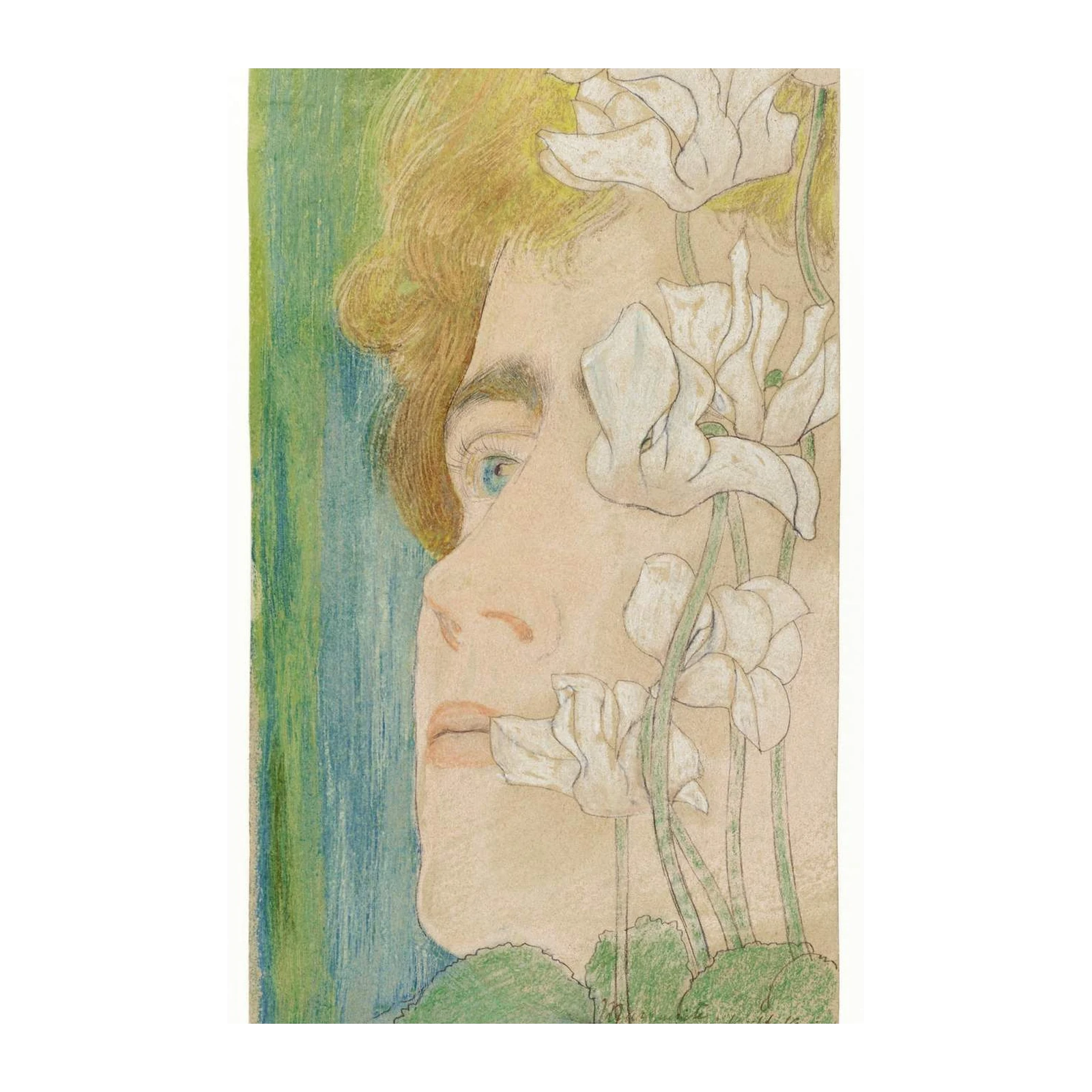 Art Nouveau Cyclamen Woman Portrait Wall Art