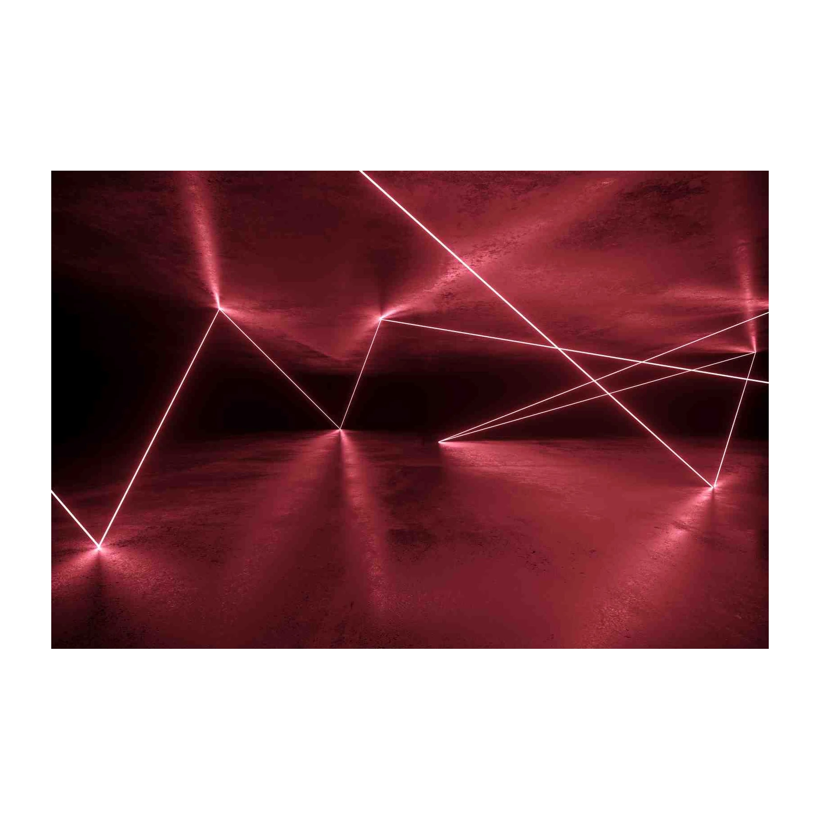 Abstract Neon Red Geometric Lines Wall Art