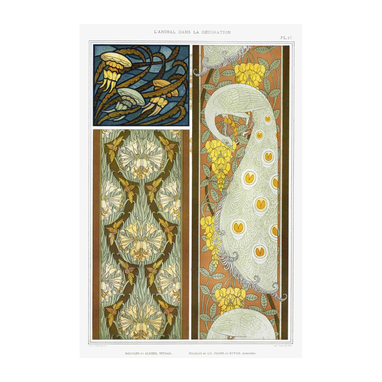 Art Nouveau Peacock & Floral Wall Art