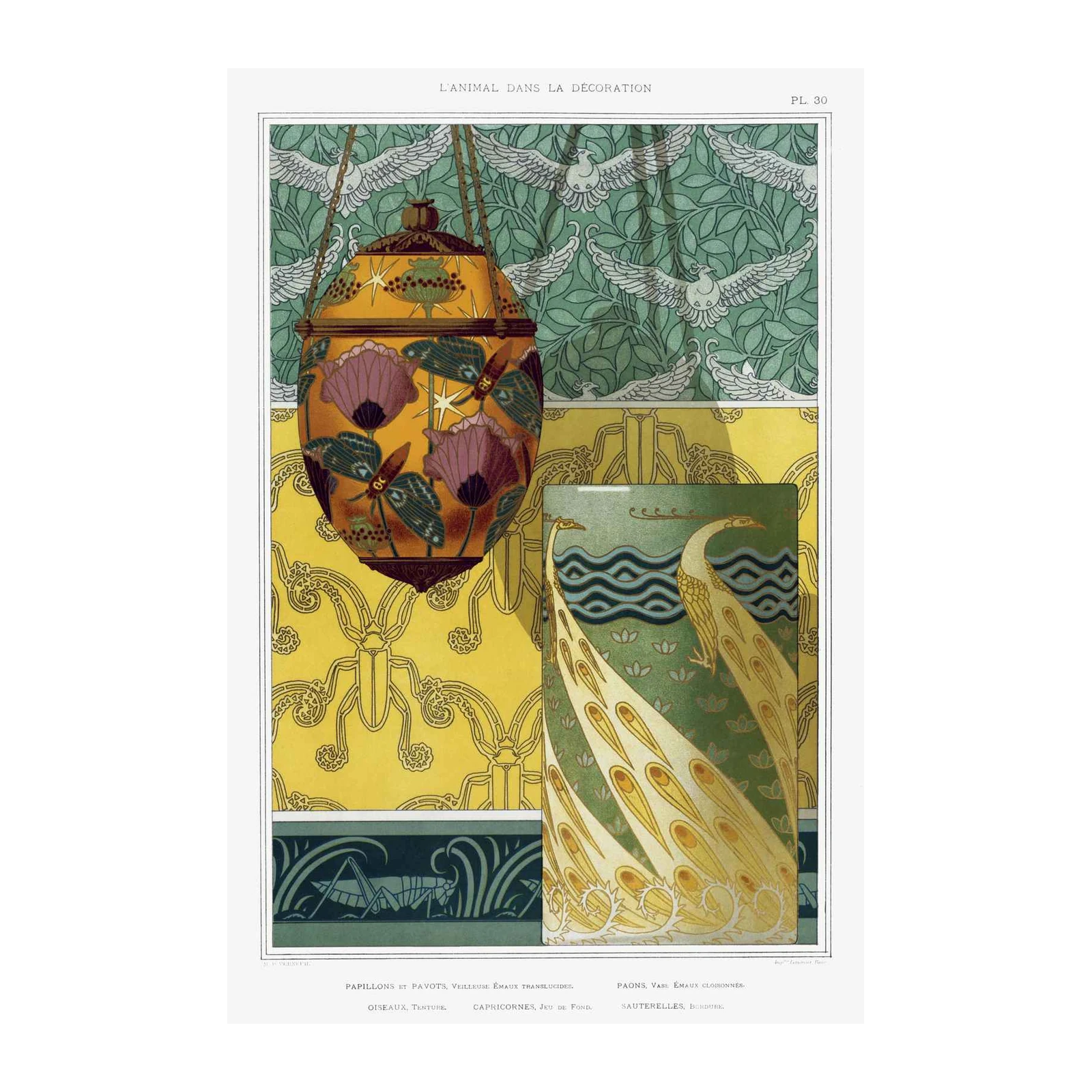 Art Nouveau Peacock & Butterfly Wall Art