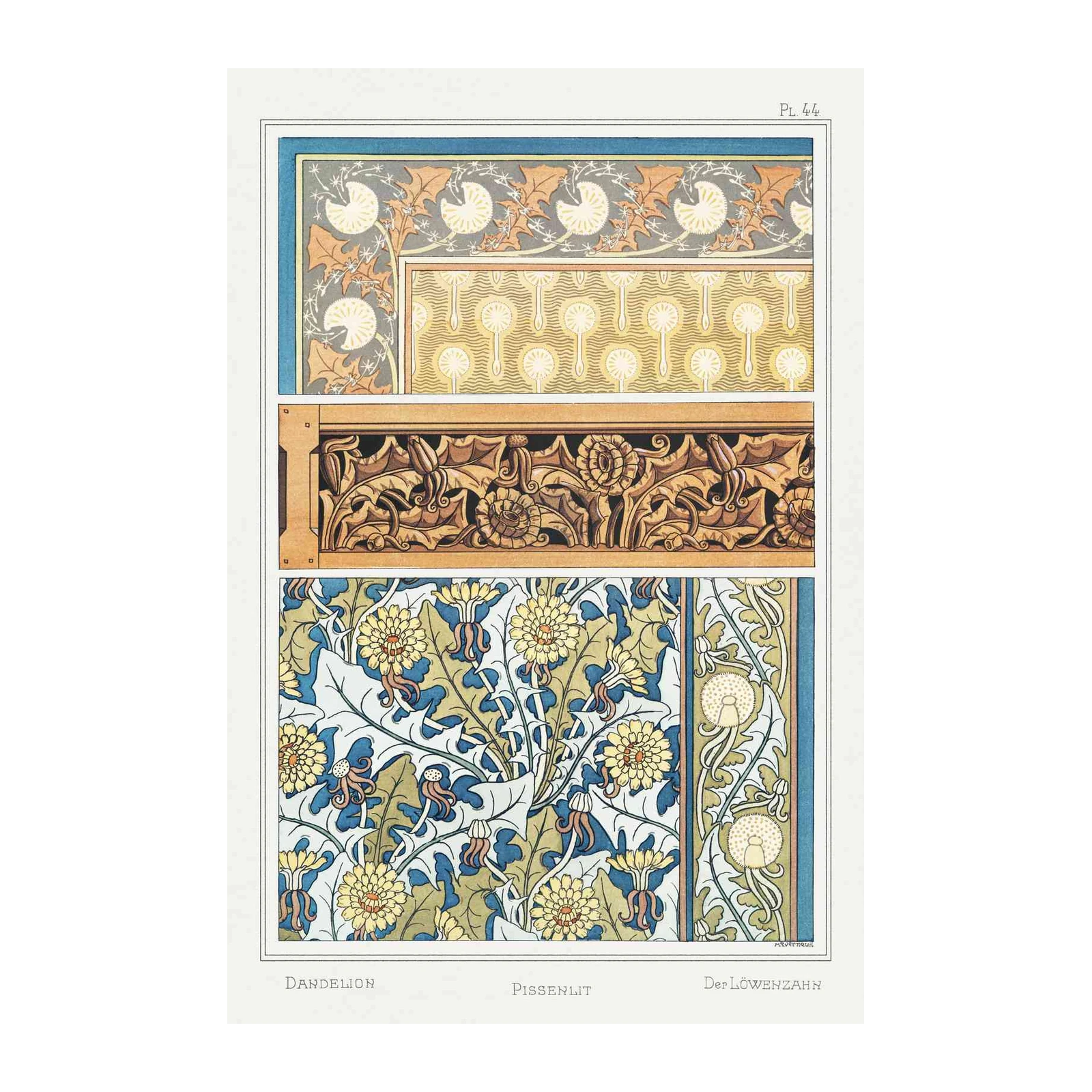 Art Nouveau Dandelion Floral Border Wall Art