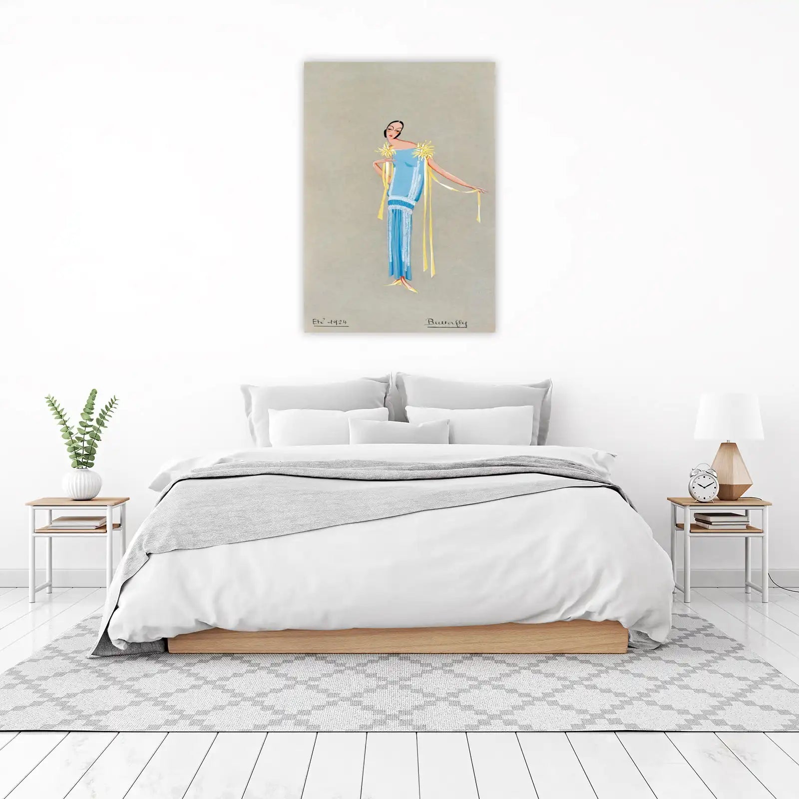 Art Deco Butterfly Blue Dress Fashion Art Wall Art