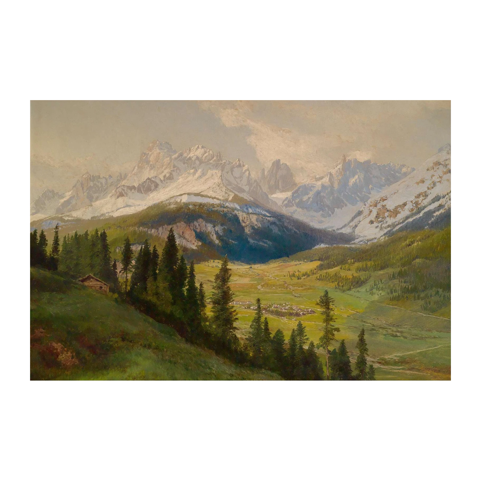 Alpine Valley Landscape Oil Painting Wall Art