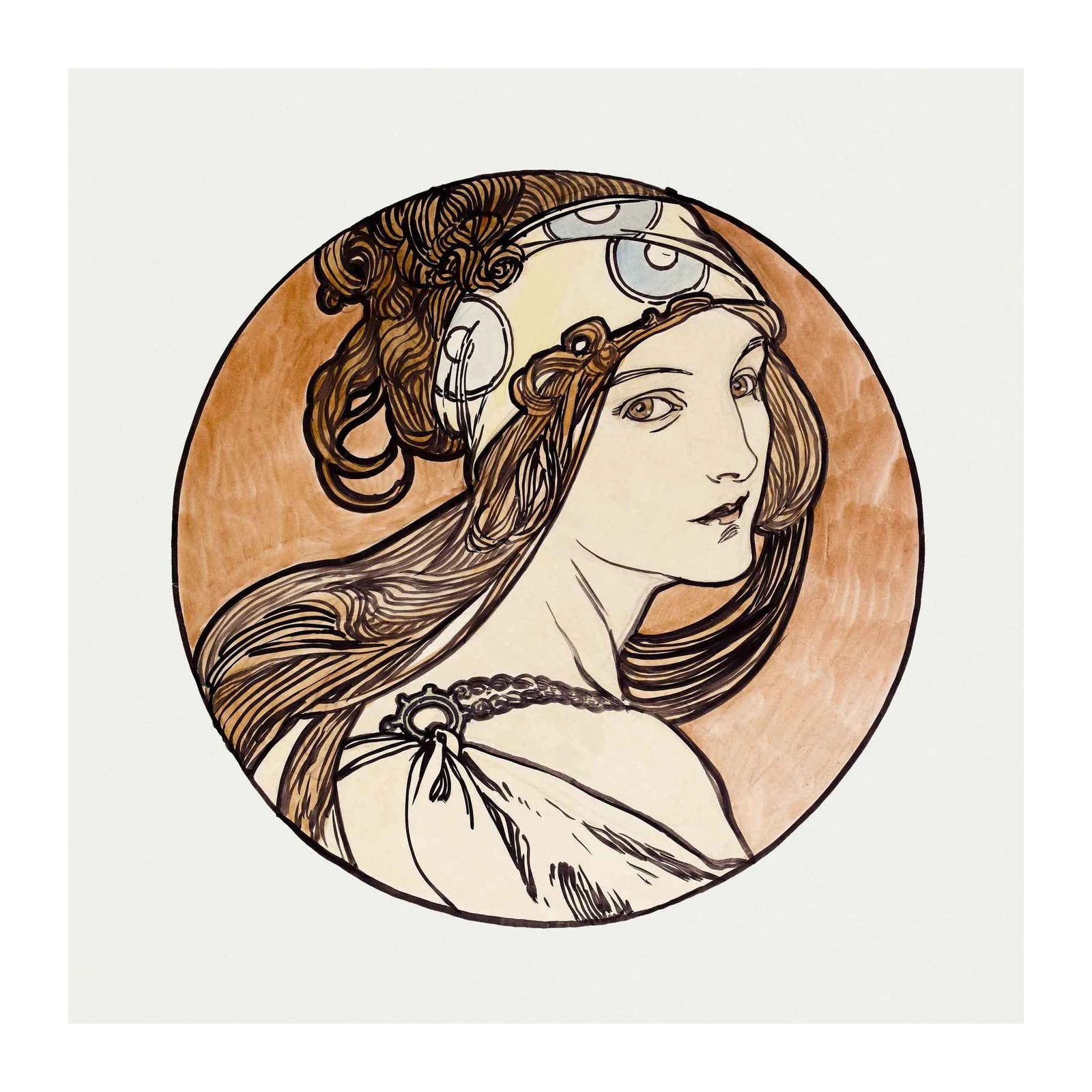 Elegant Lady Art Nouveau Circle Wall Art