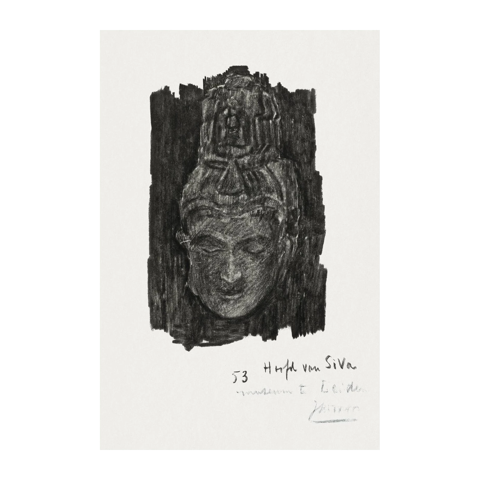 Serene Buddha Head Charcoal Sketch Wall Art