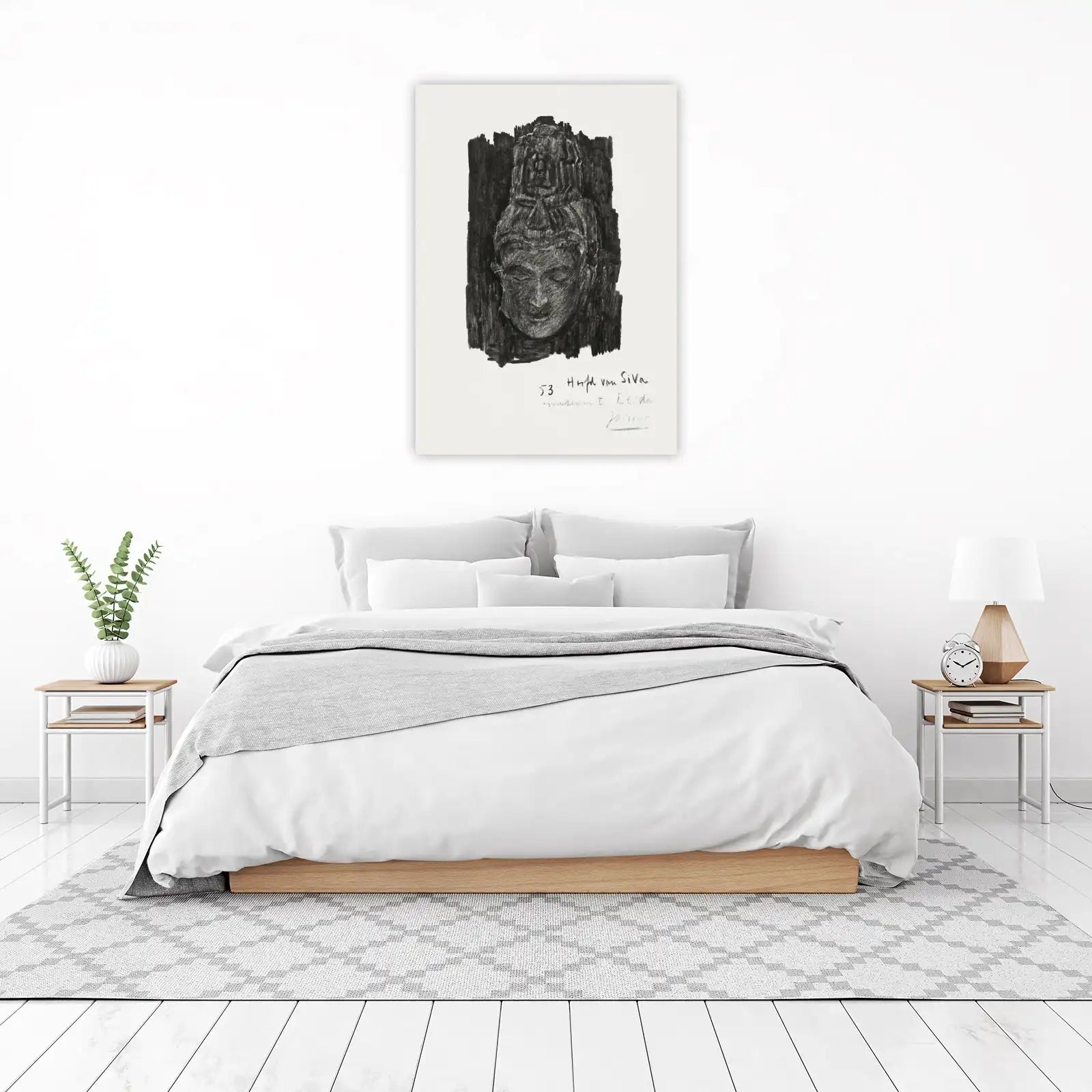 Serene Buddha Head Charcoal Sketch Wall Art