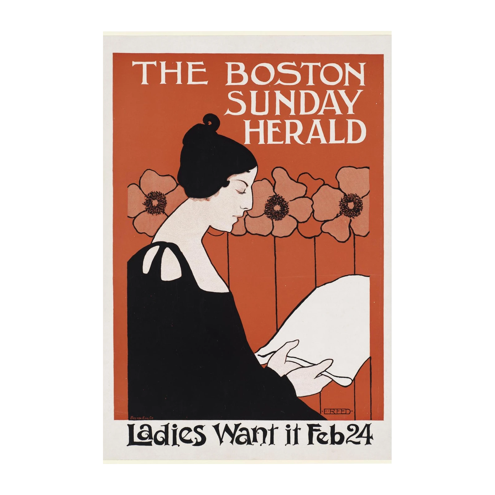 Vintage Boston Herald Lady Floral Wall Art