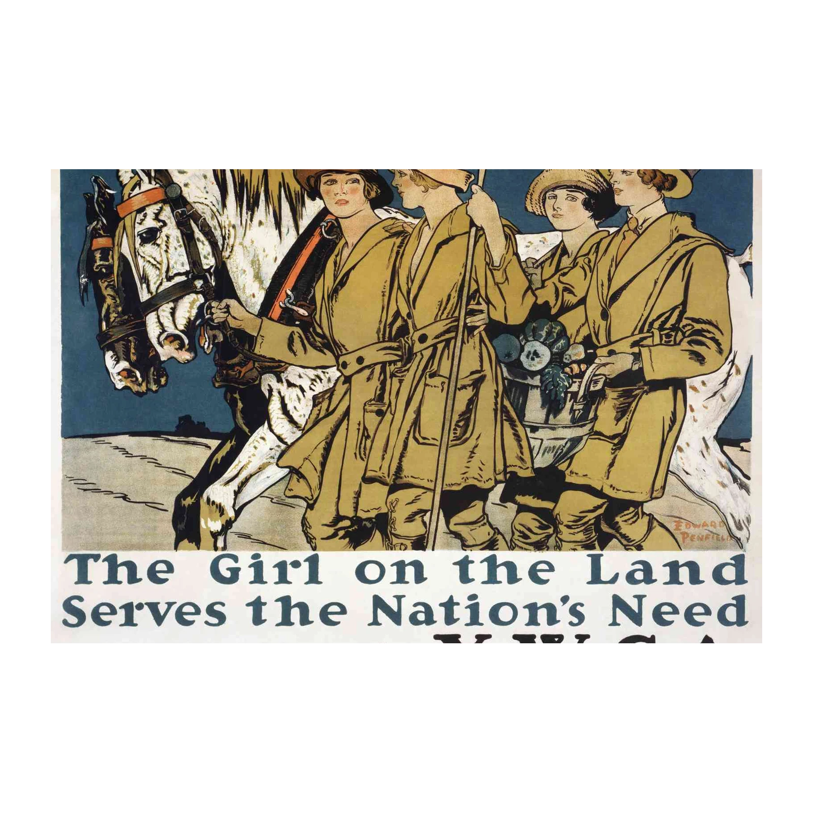 Vintage YWCA Land Service Girls Horse Wall Art