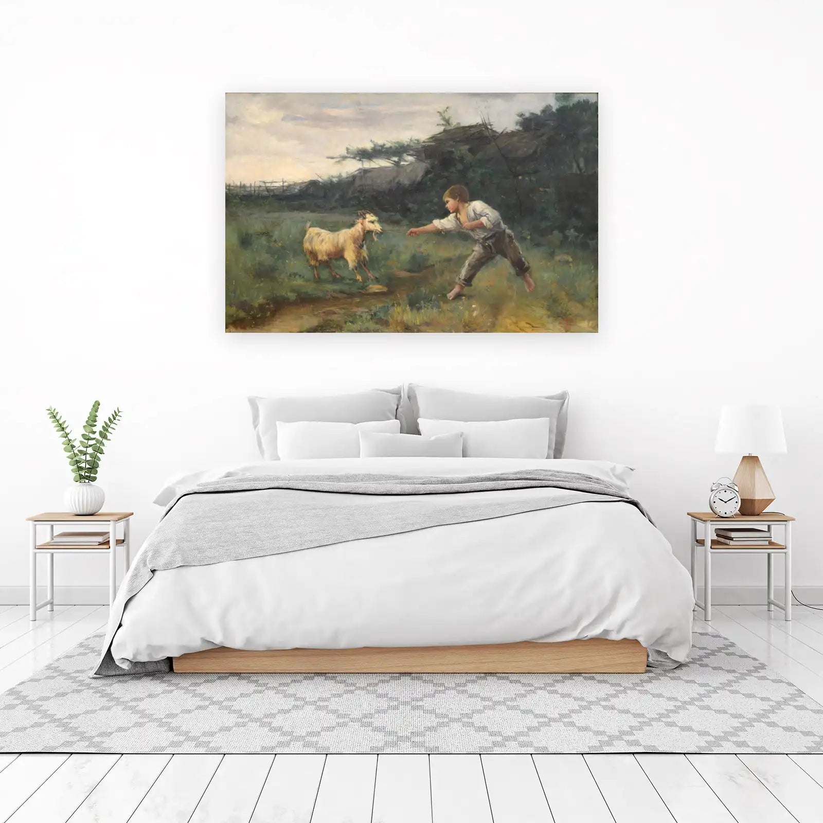 Boy and Goat Pastoral Scene Wall Art