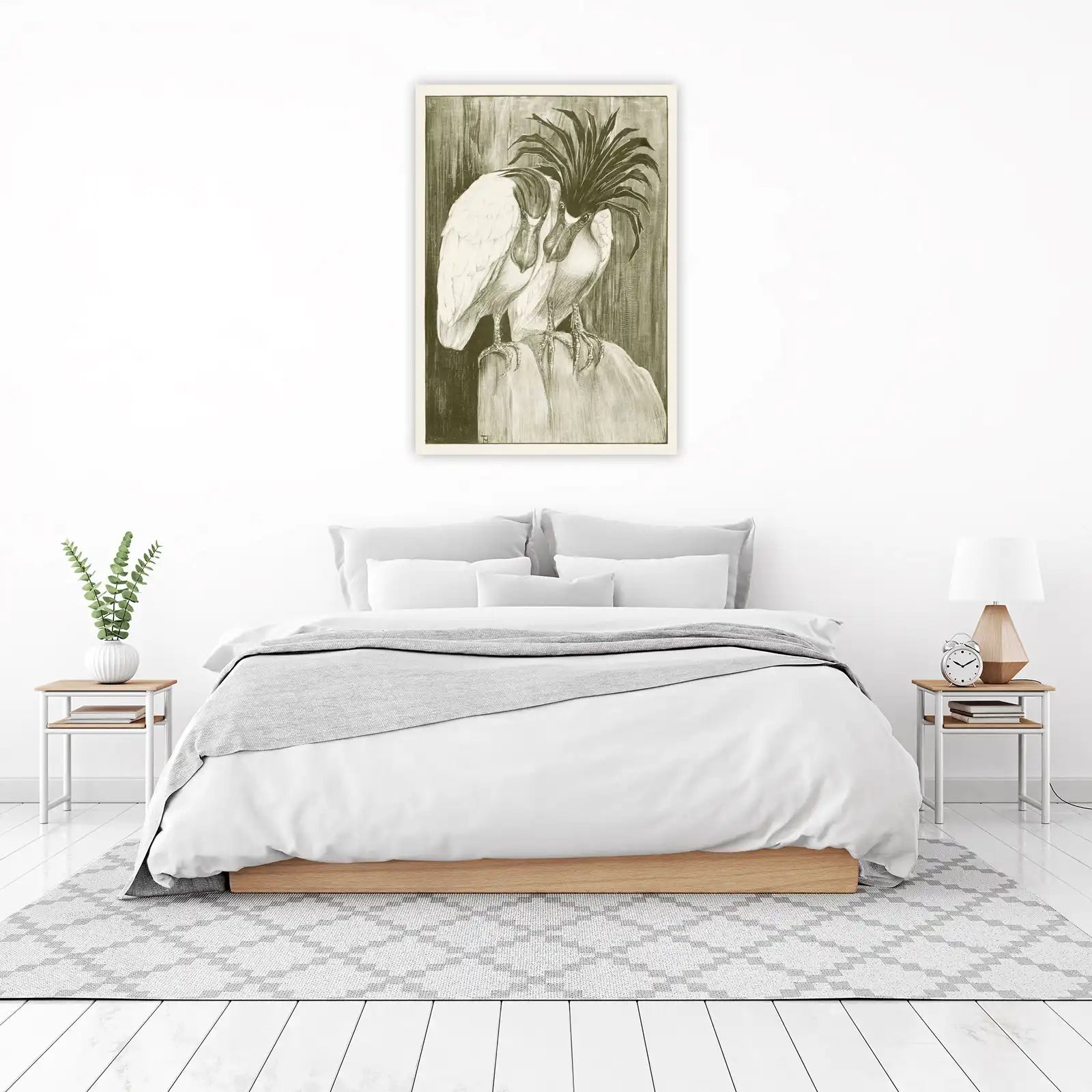 Intricate Bird Duo Vintage Illustration Wall Art