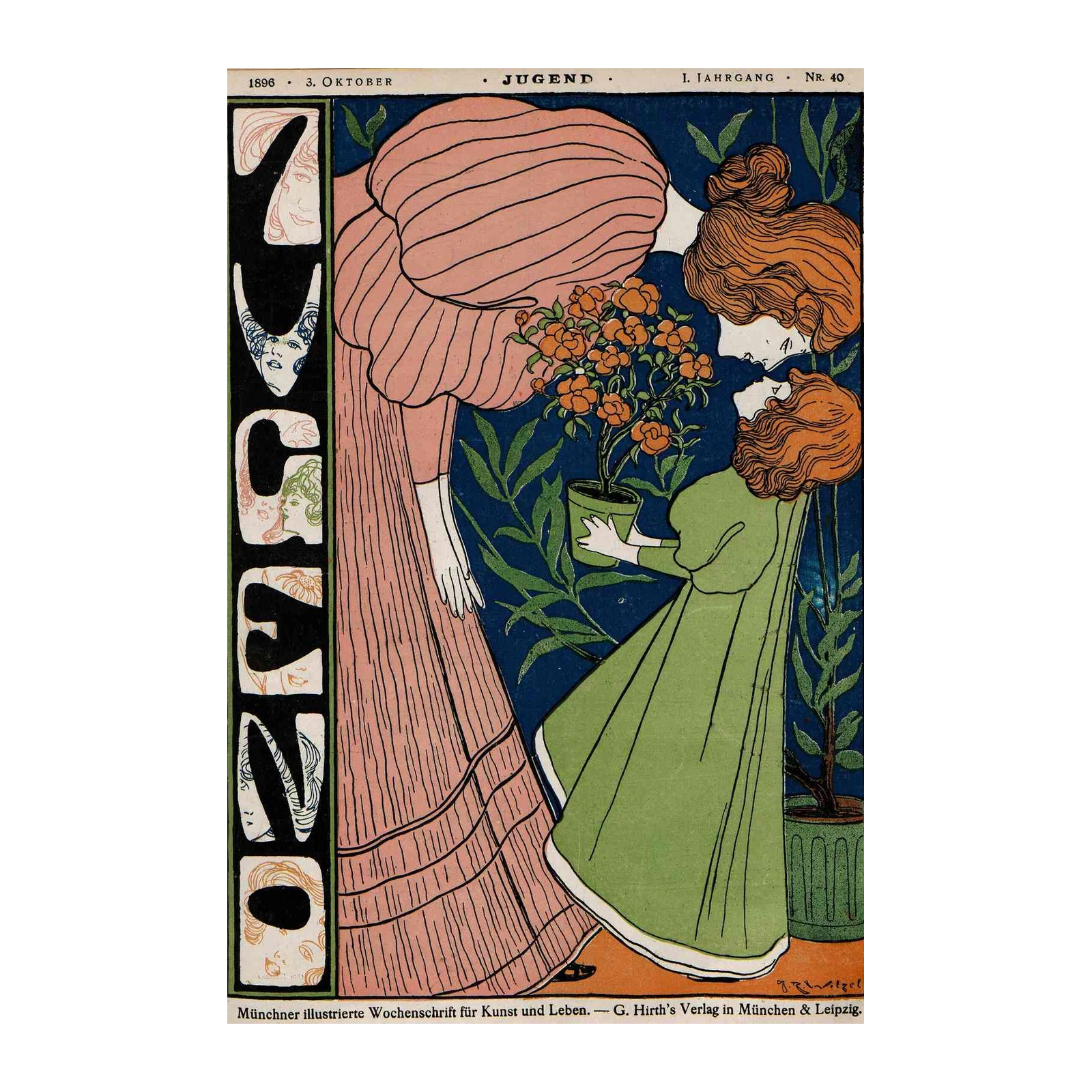 Jugend Art Nouveau Mother Daughter Wall Art