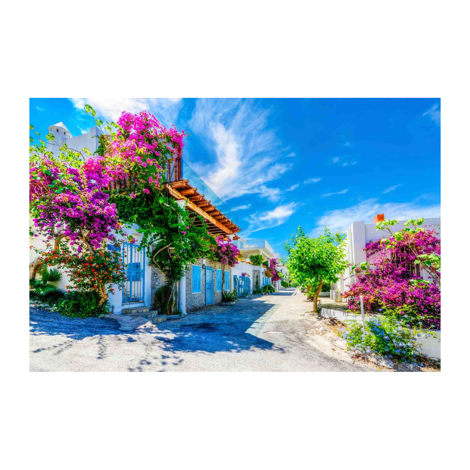 Vibrant Greek Island Street Wall Art