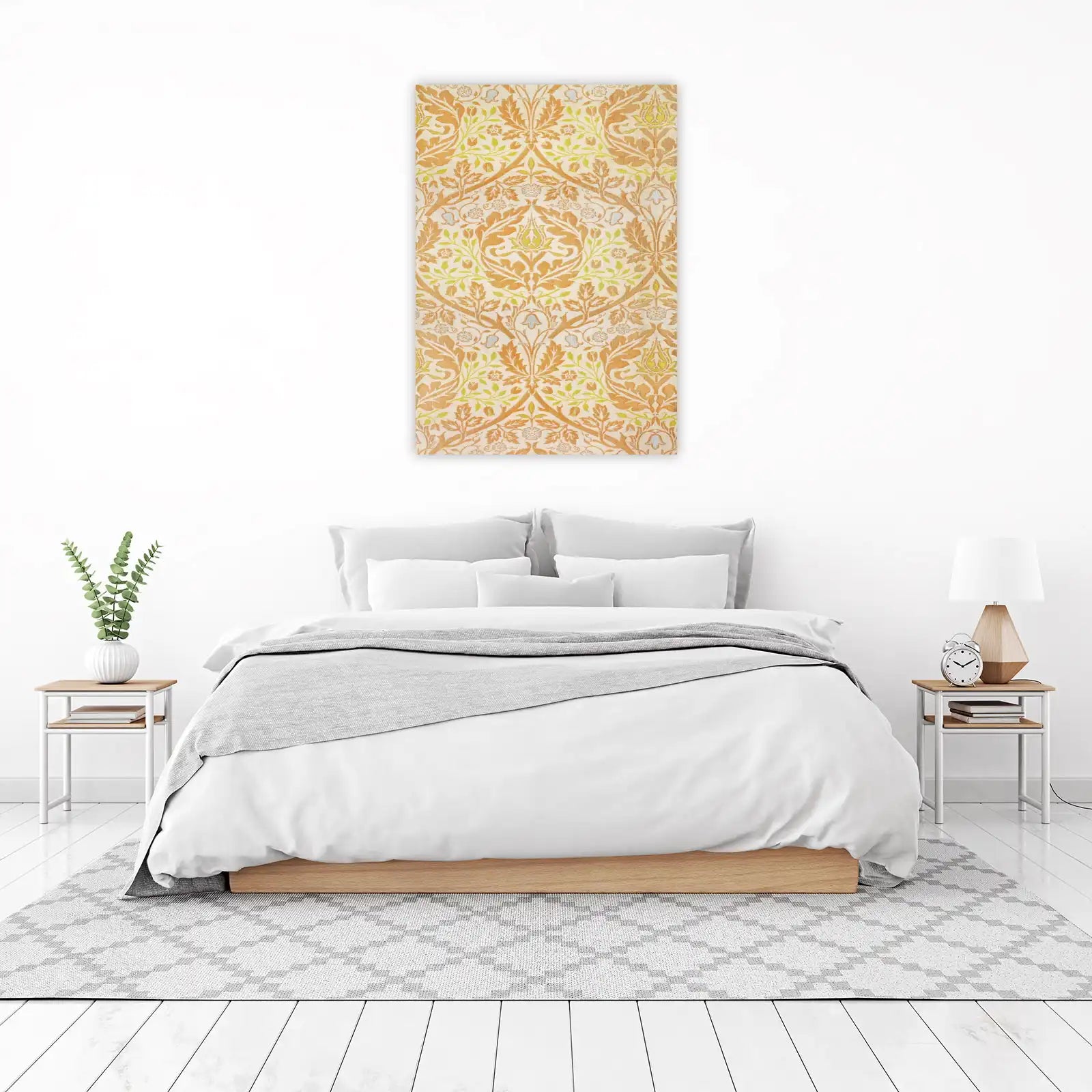 Vintage Floral Damask Orange Wall Art