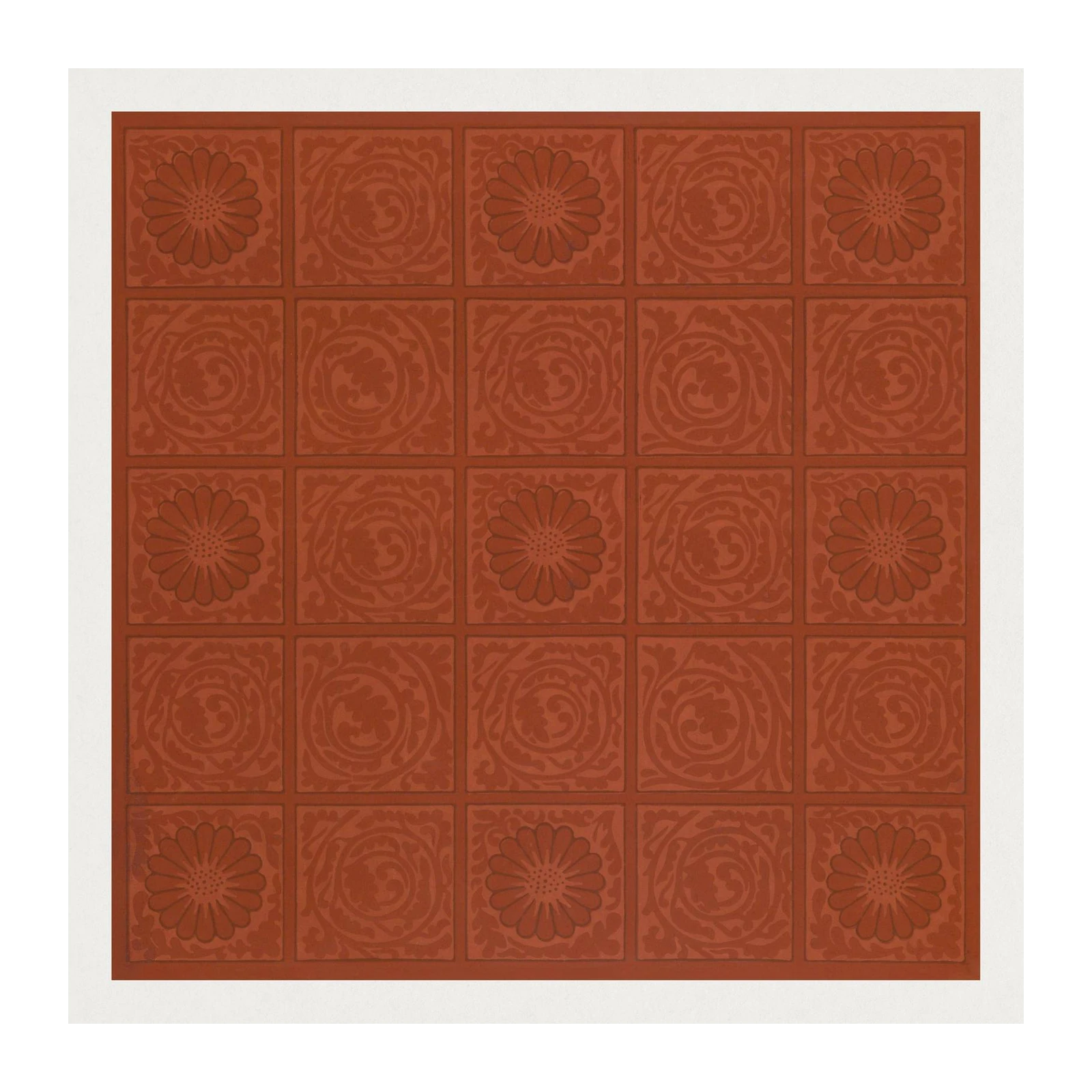 Art Nouveau Floral Tile Red Wall Art