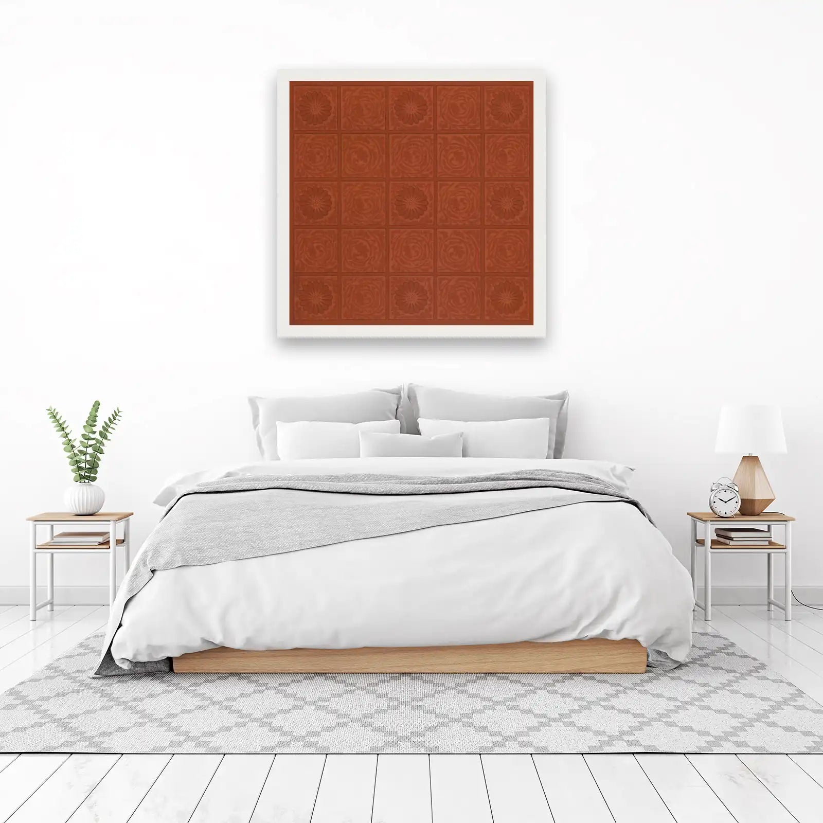 Art Nouveau Floral Tile Red Wall Art