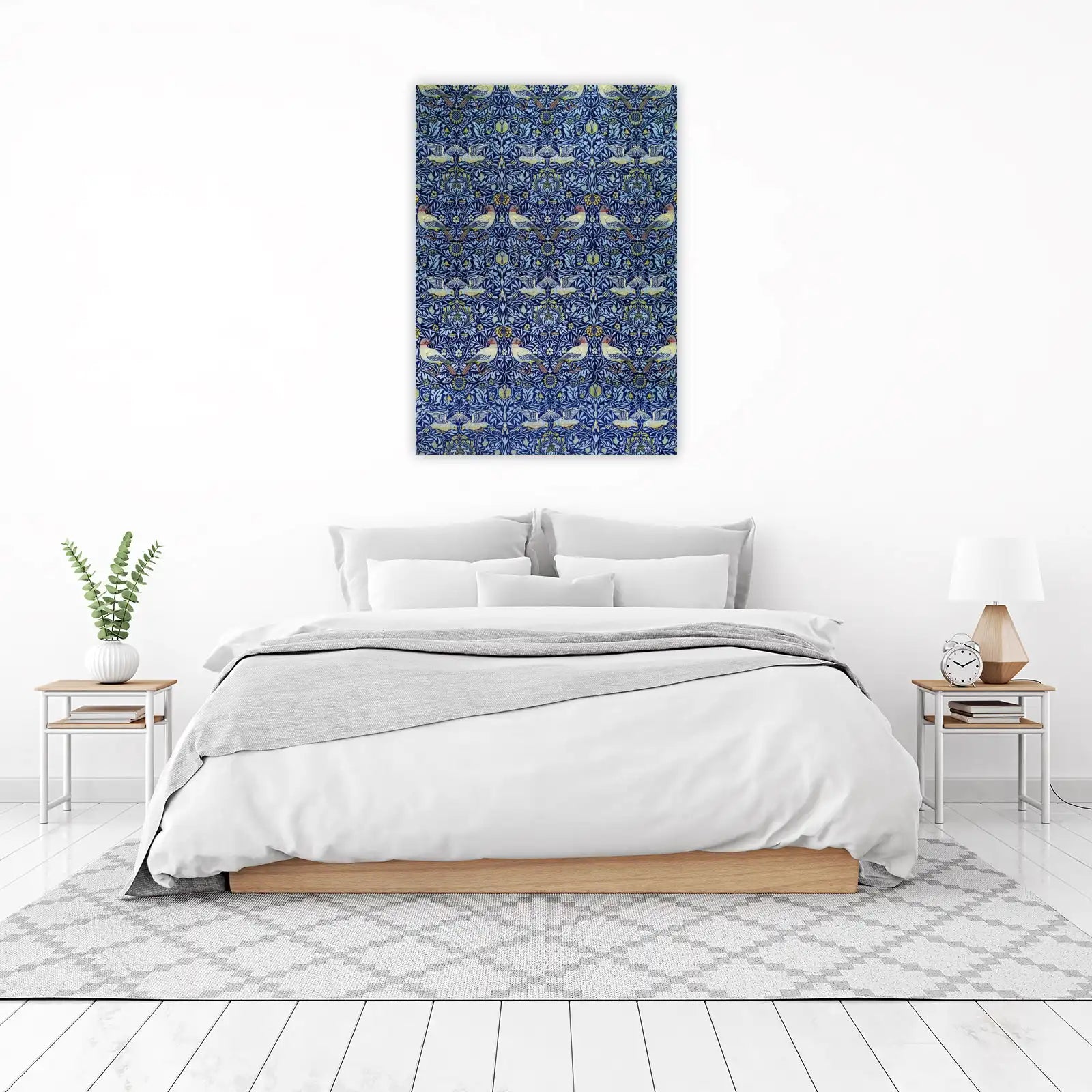 Vintage Birds & Floral Blue Wall Art
