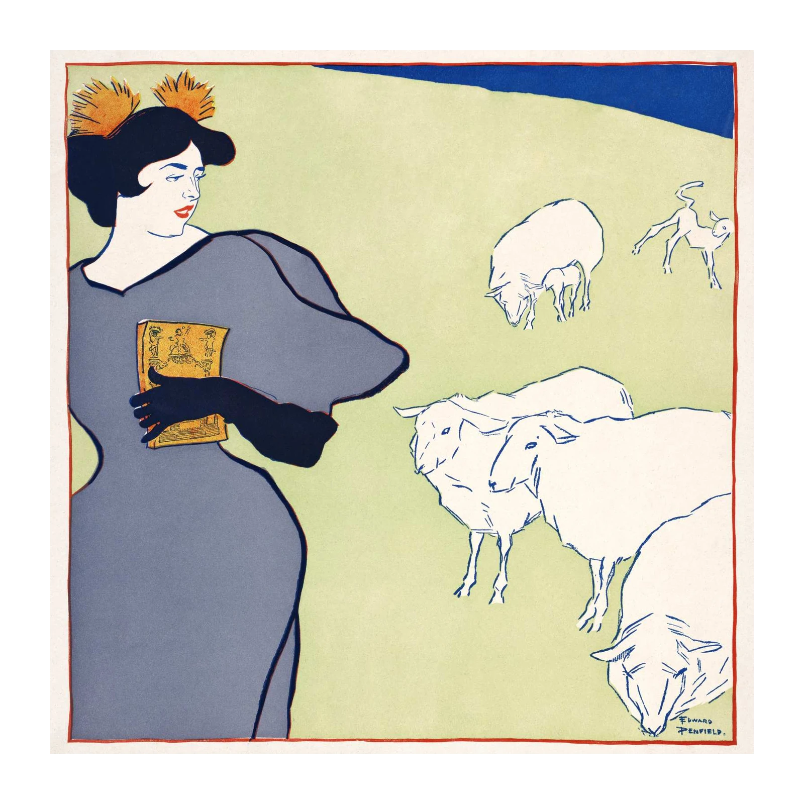 Elegant Woman & Sheep Art Wall Art