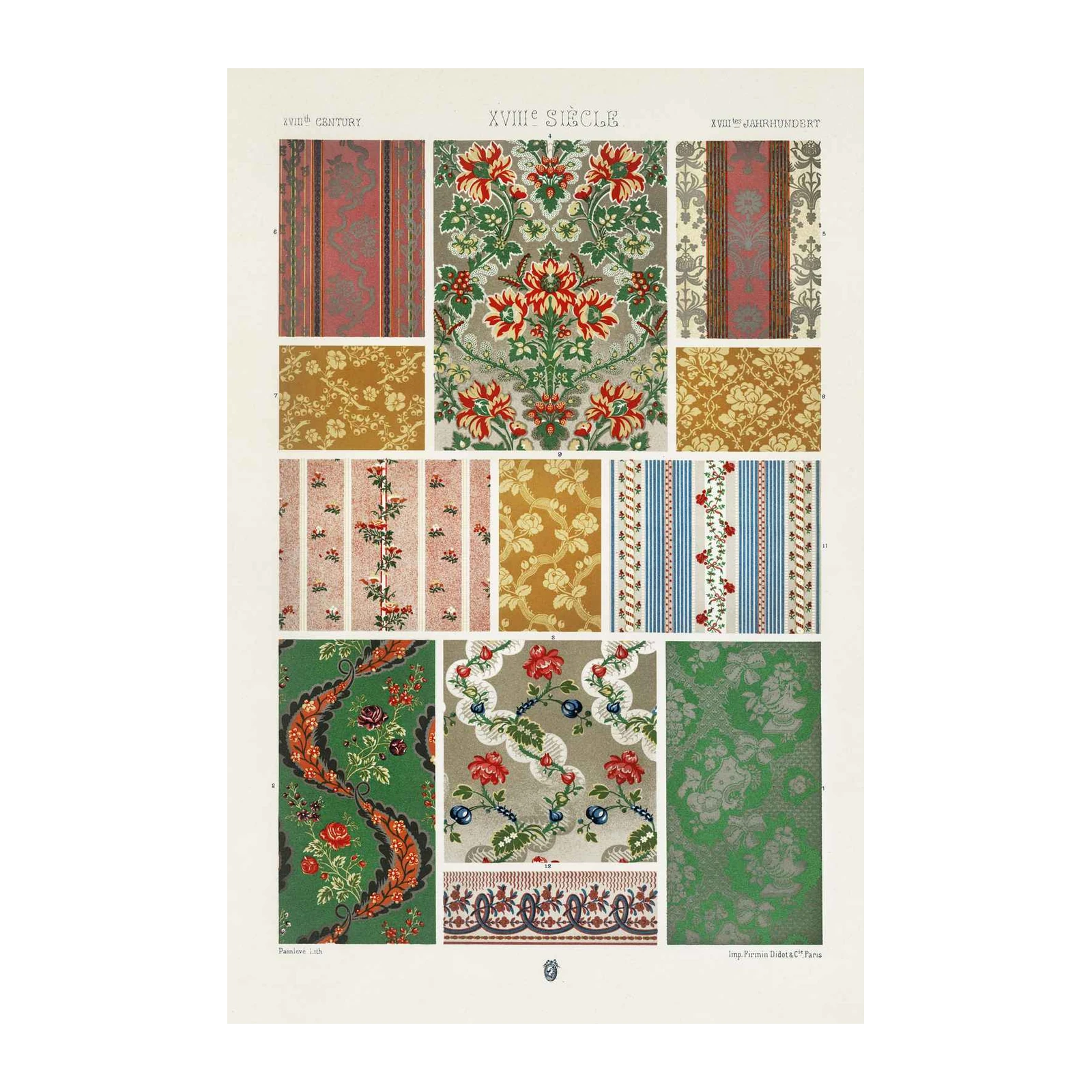 Vintage Floral & Stripe Patterns Wall Art