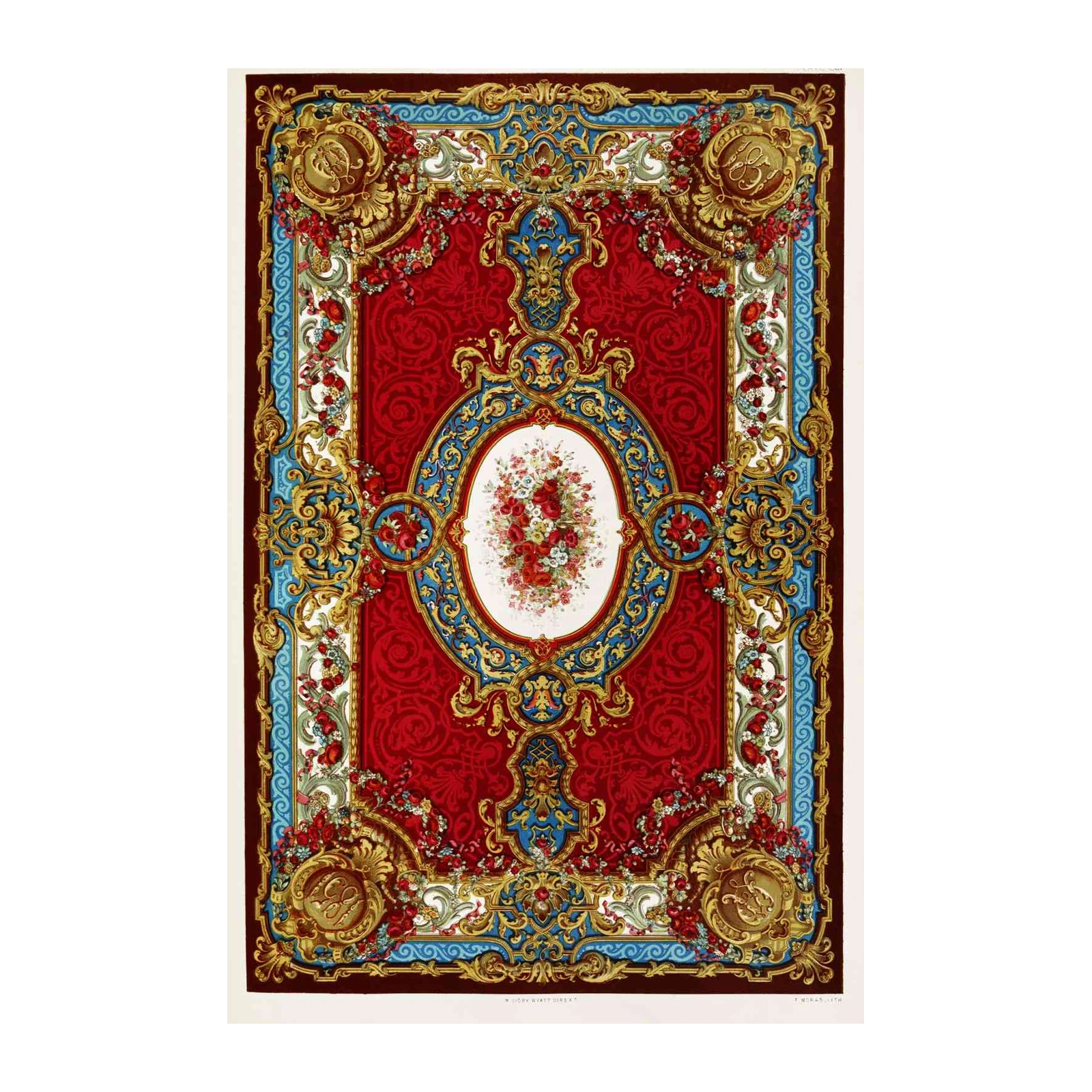 Victorian Floral Medallion Red Persian Wall Art