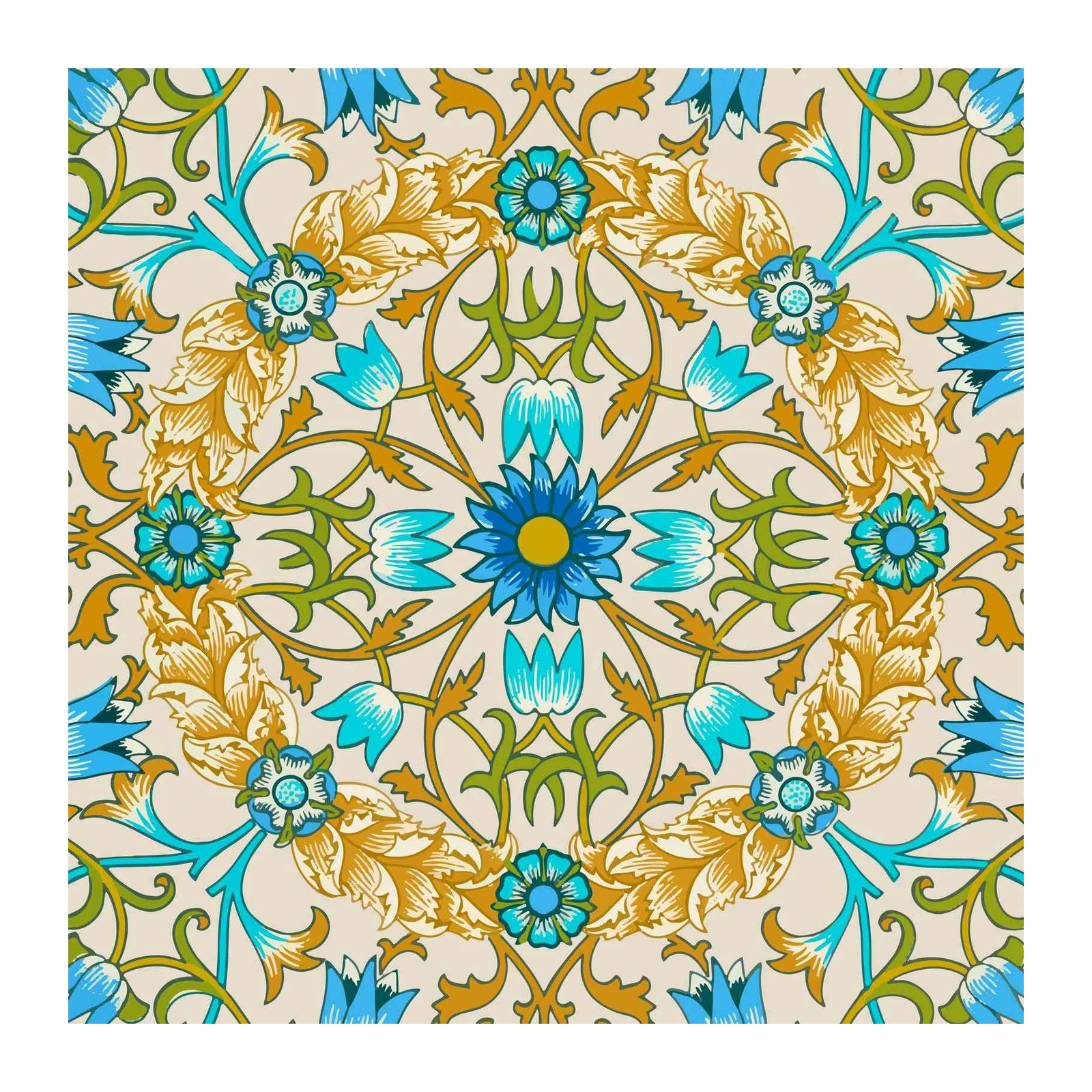 Elegant Blue Floral Art Nouveau Wall Art