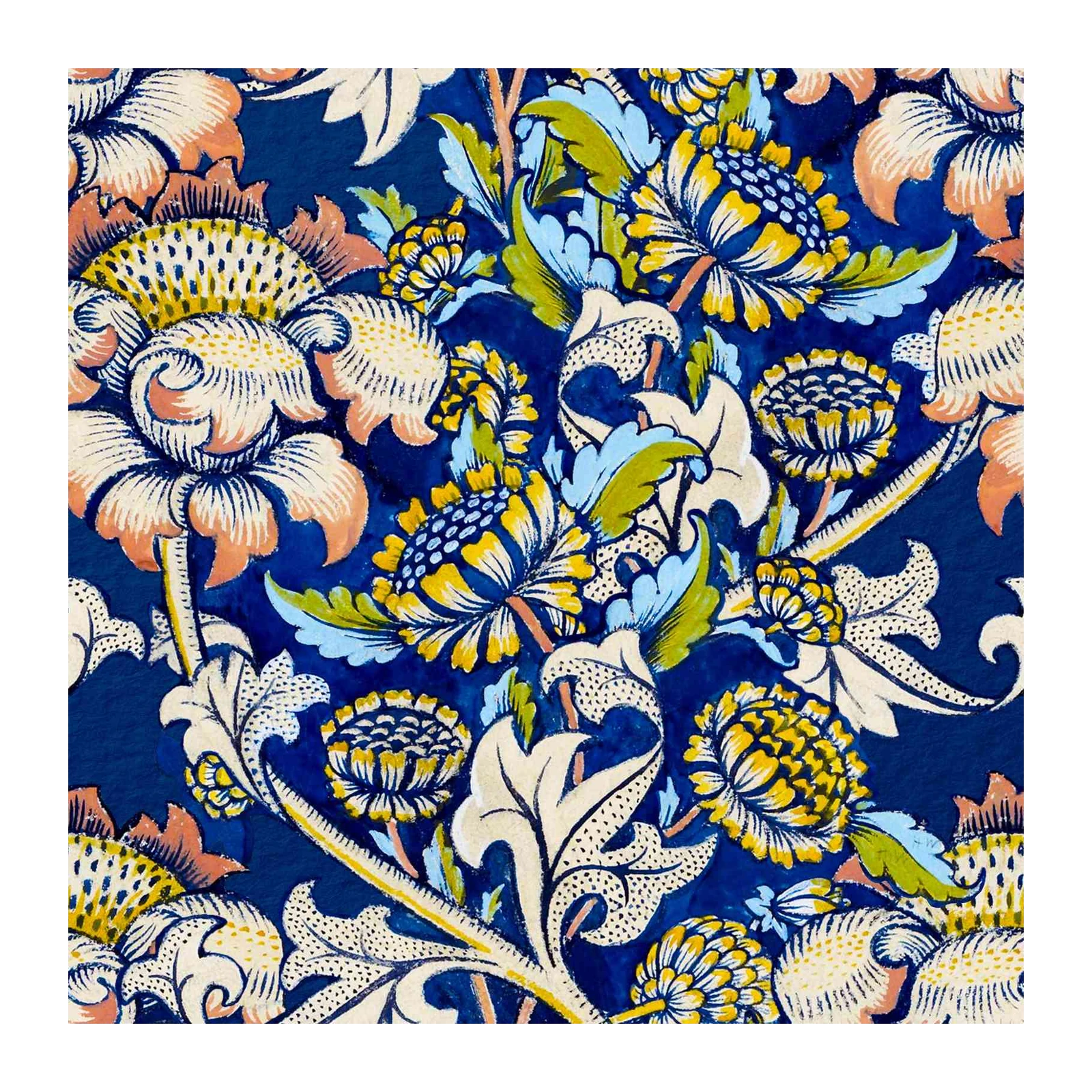 Vintage Floral Blue Yellow Wall Art