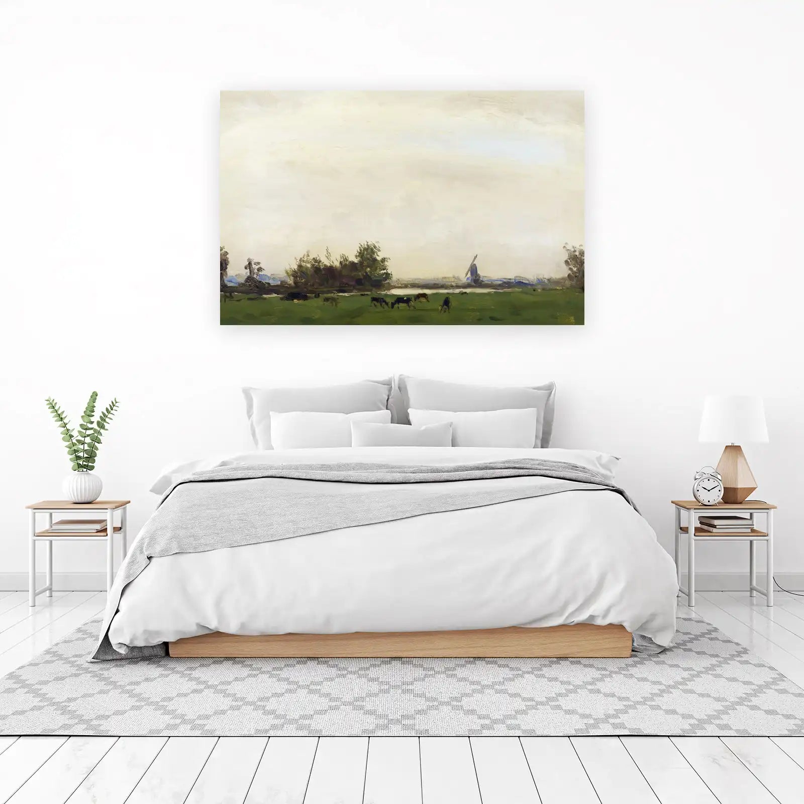 Pastoral Cows & Windmill Landscape Wall Art