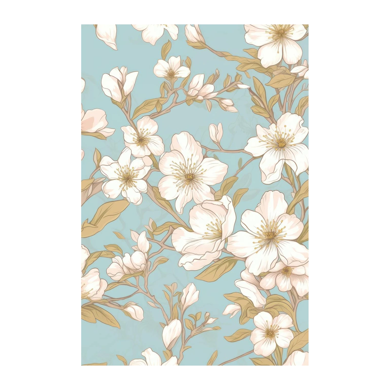 Serene White Blossom & Blue Sky Wall Art