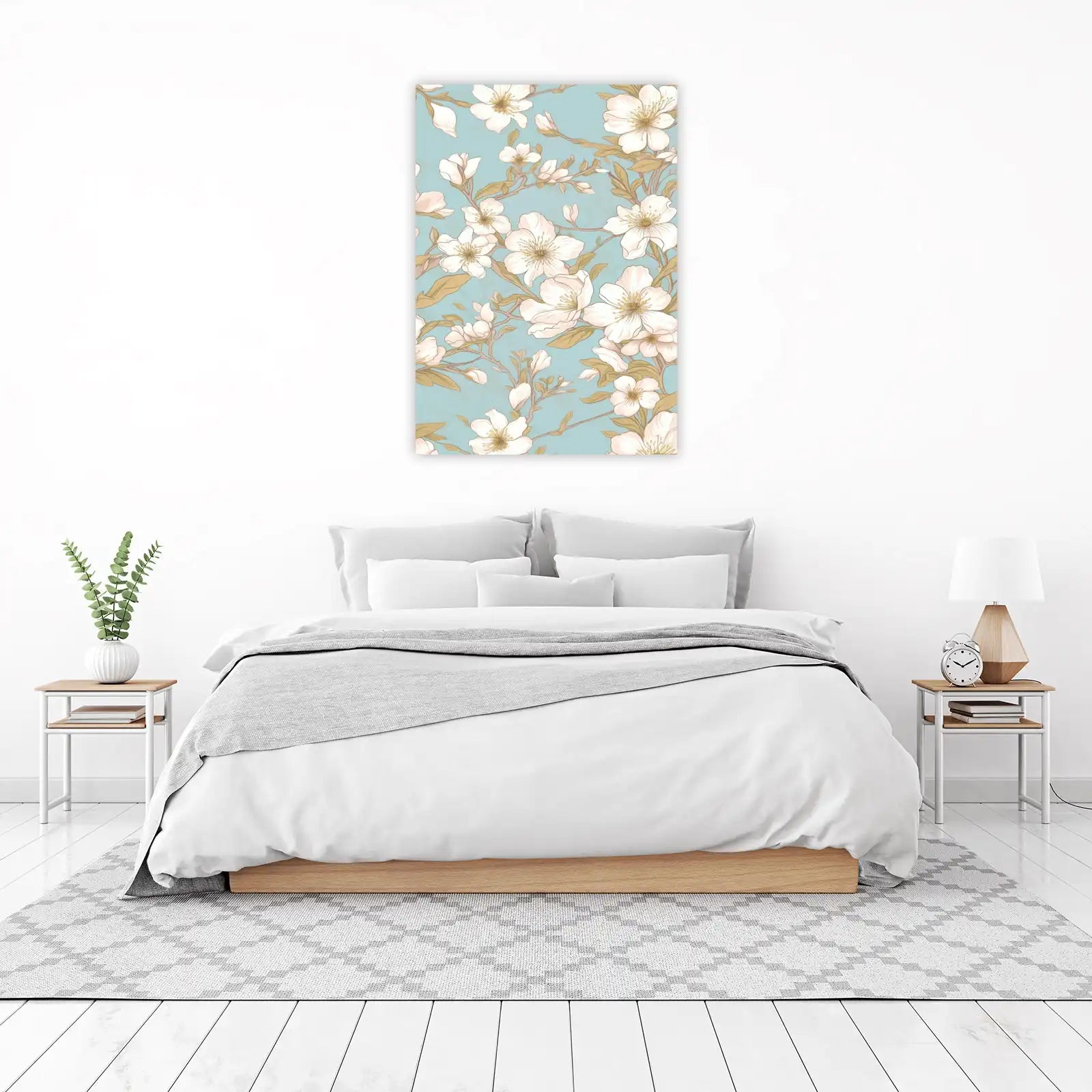 Serene White Blossom & Blue Sky Wall Art
