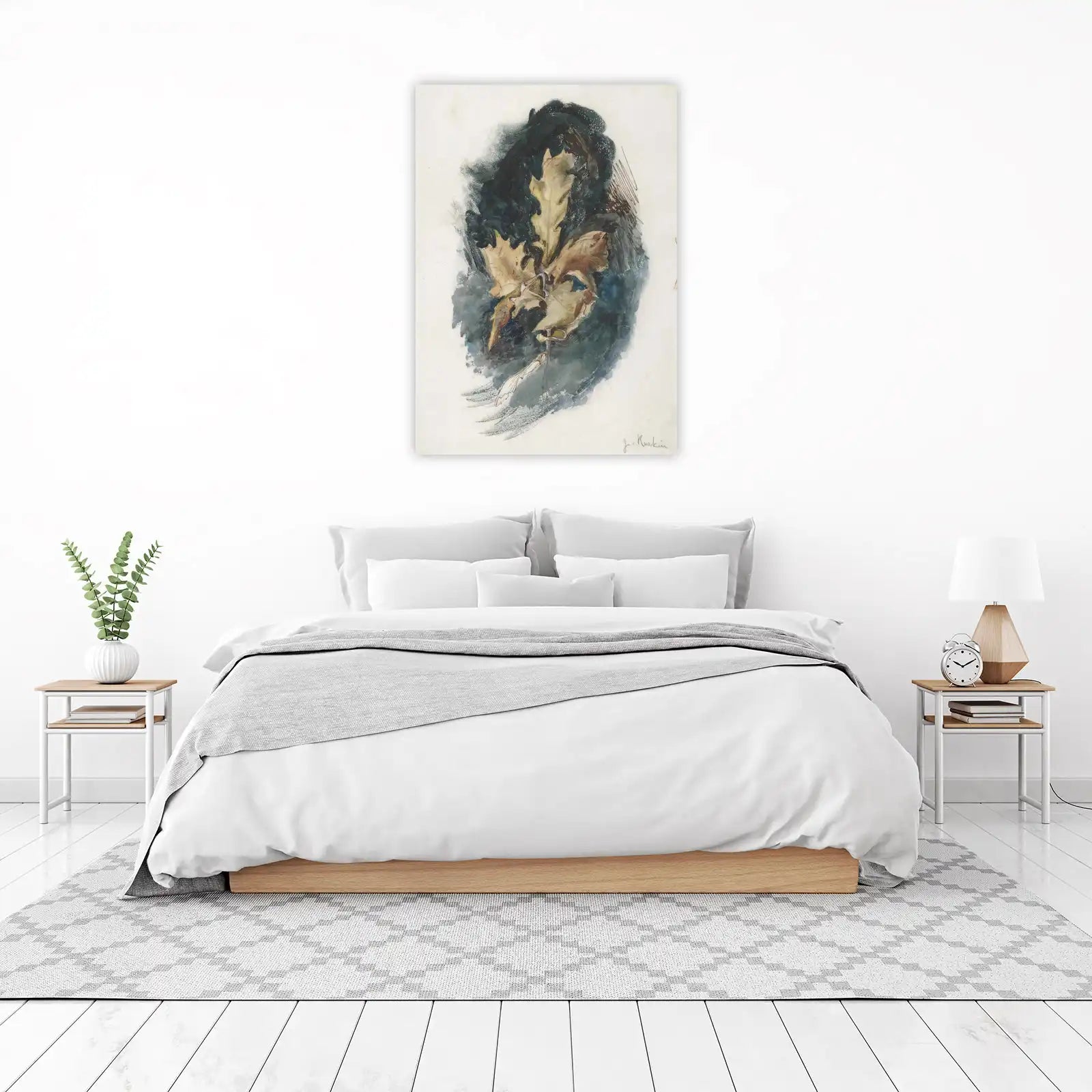 Autumn Oak Leaves Watercolor Wall Art