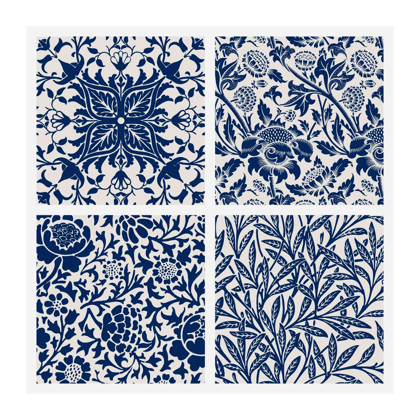 Elegant Floral & Bird Navy Blue Wall Art Set