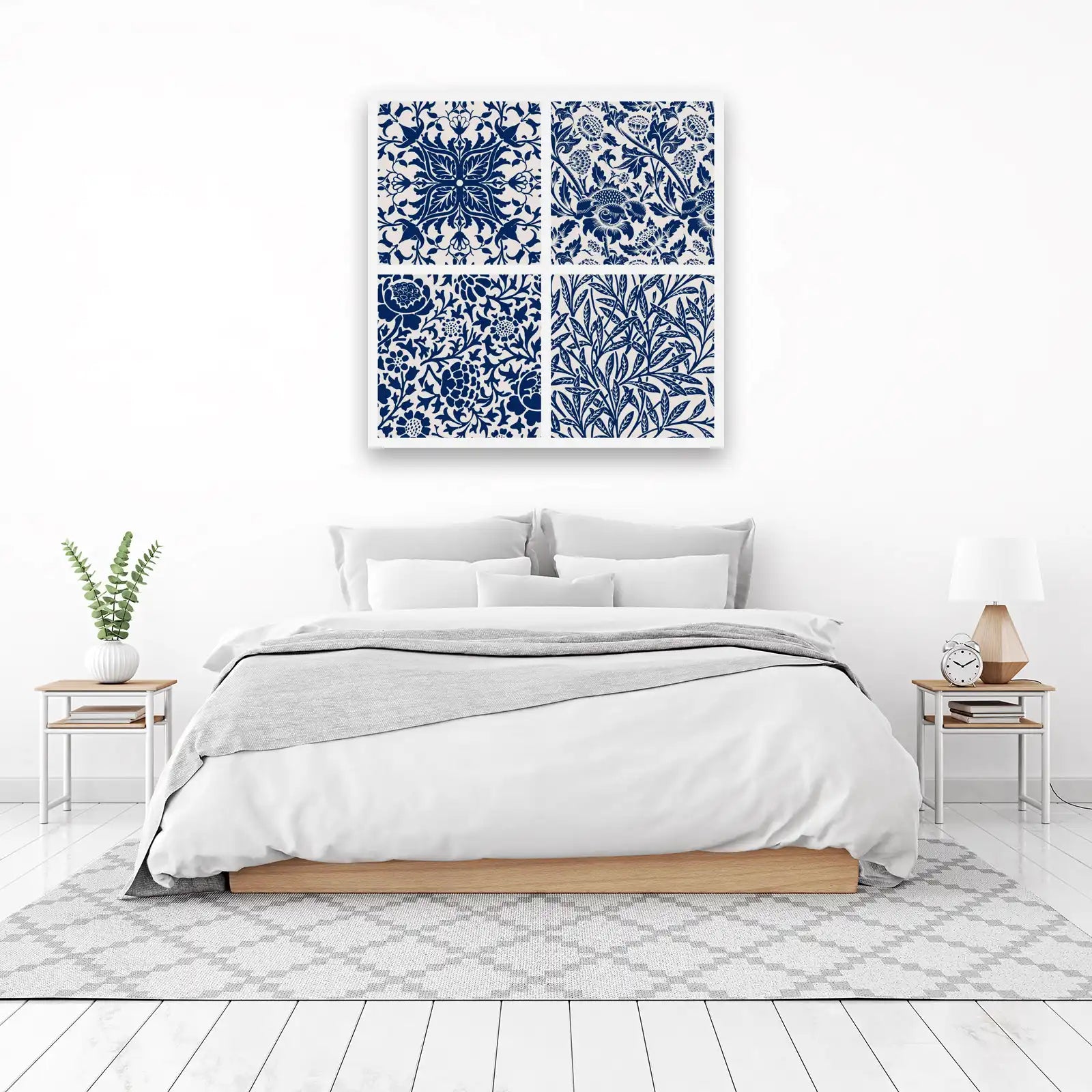Elegant Floral & Bird Navy Blue Wall Art Set