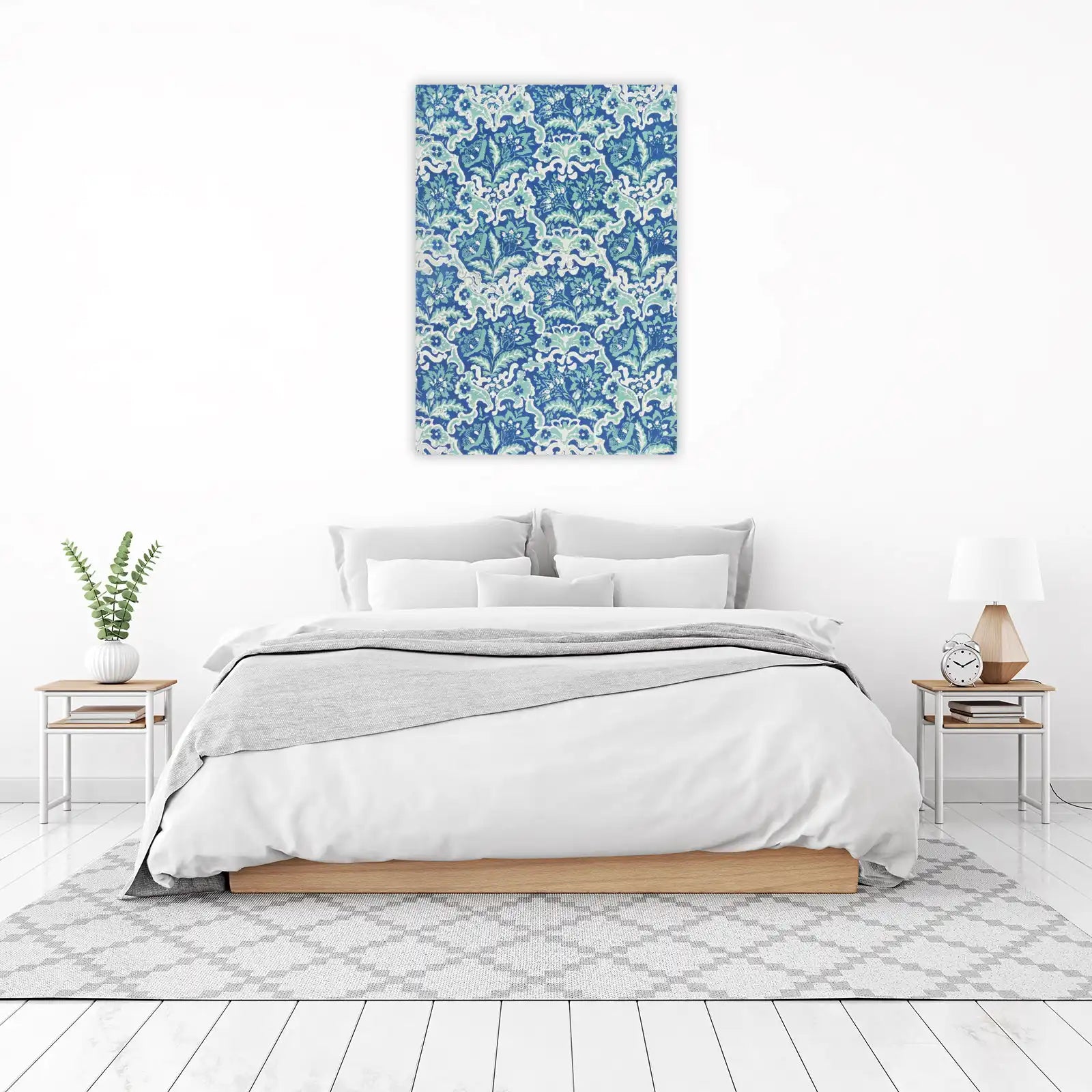 Elegant Floral Damask Blue & Teal Wall Art
