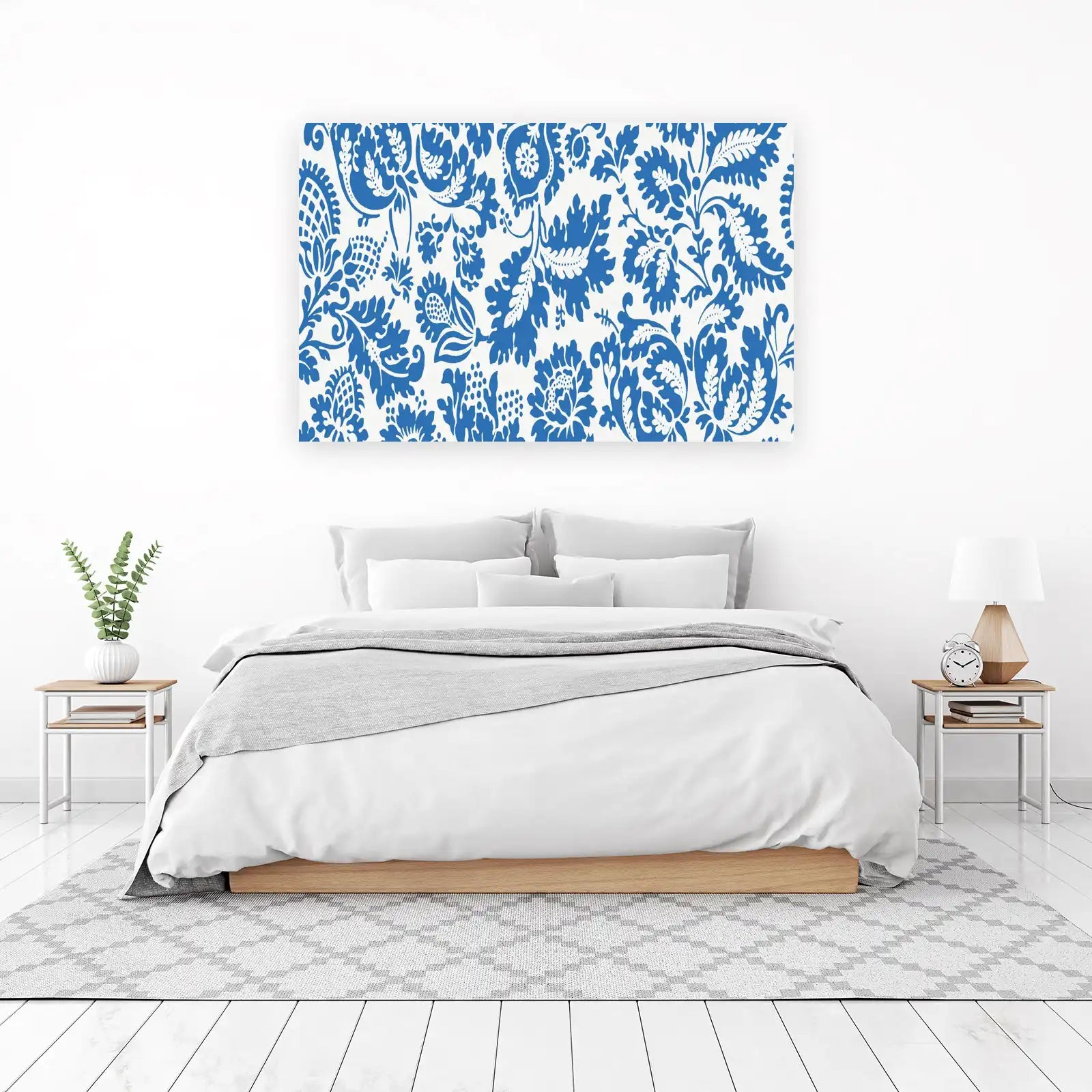 Classic Blue Floral Scroll Wall Art