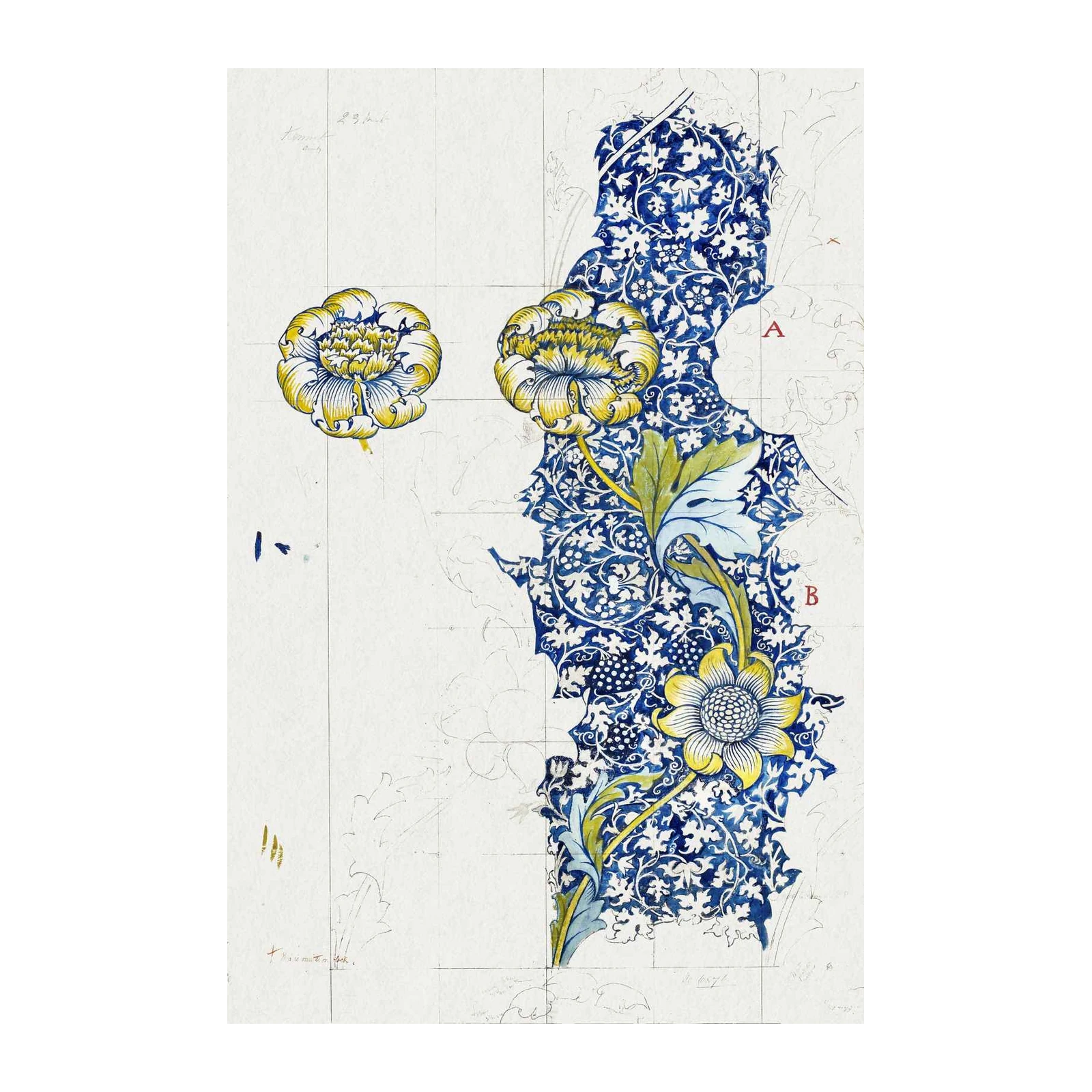 Vintage Floral Art Blueprint Wall Art