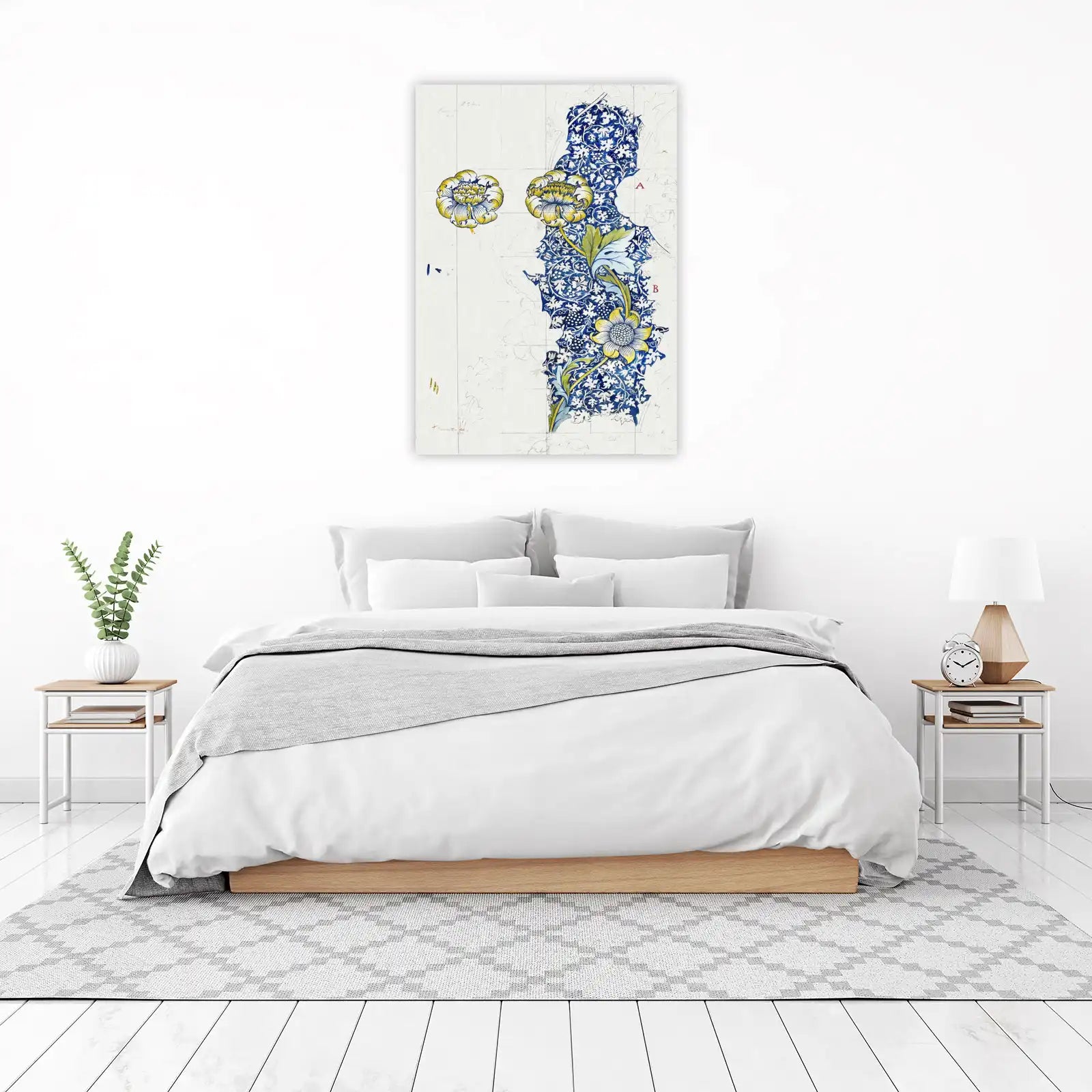 Vintage Floral Art Blueprint Wall Art