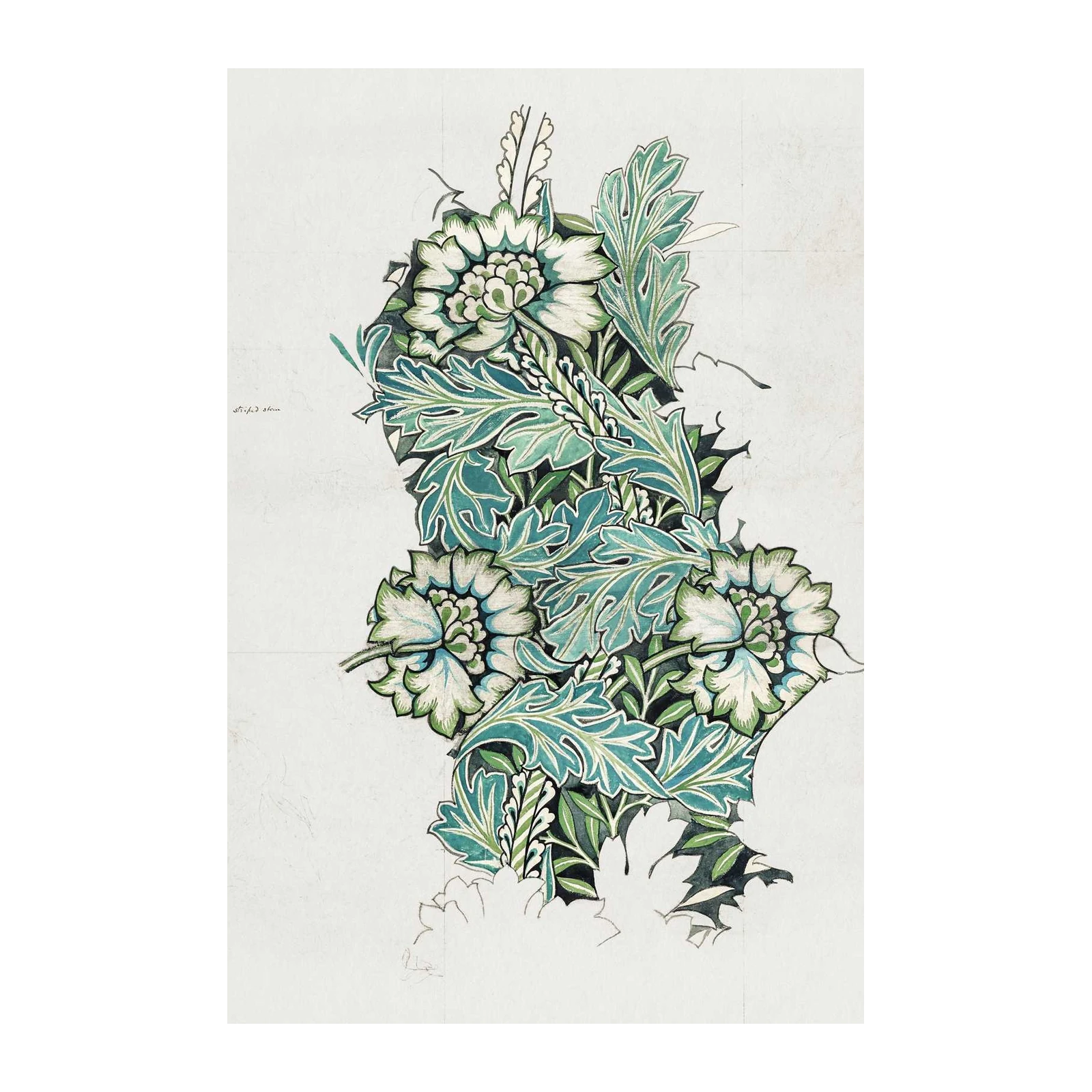 Art Nouveau Floral Green Sketch Wall Art