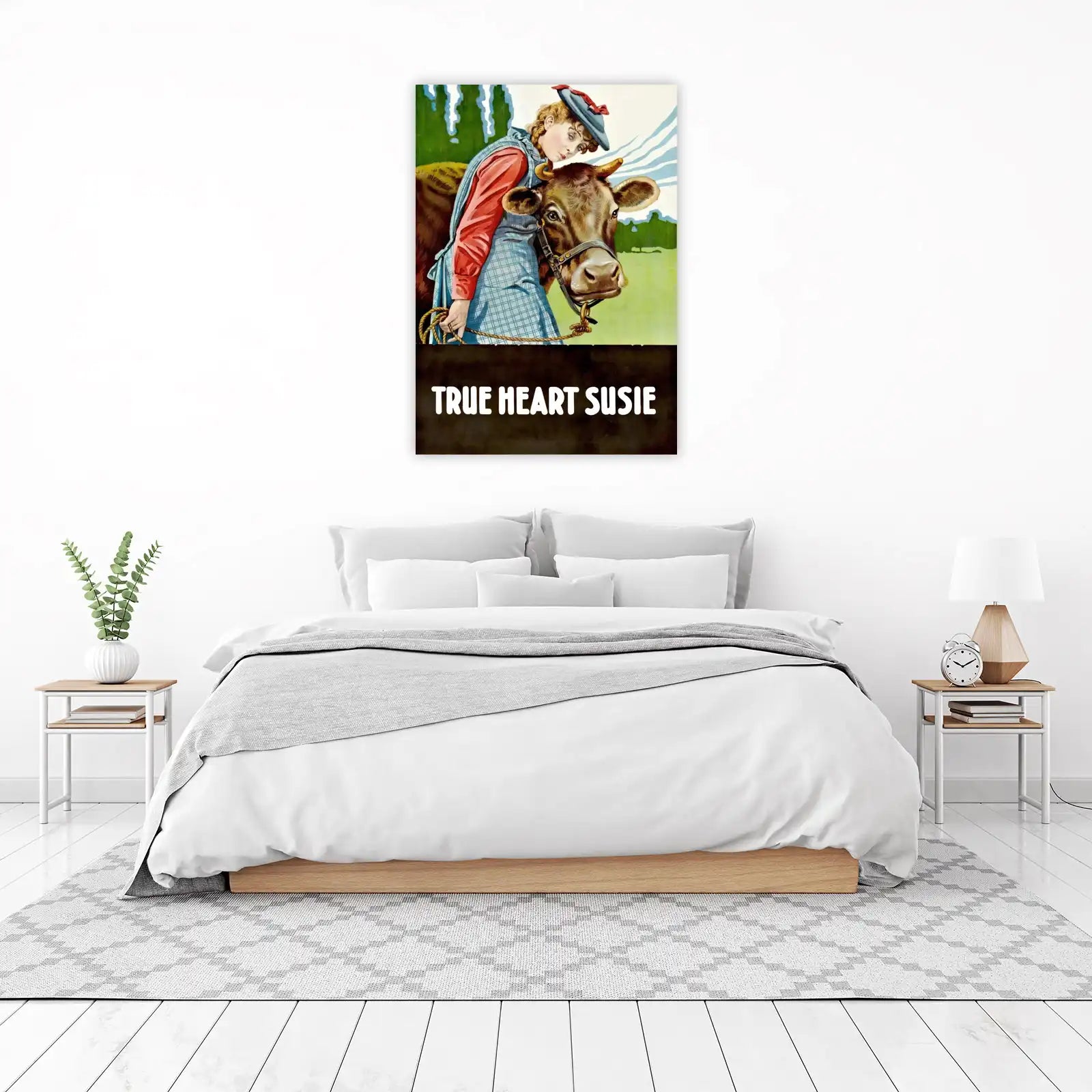 Vintage Girl & Cow Art Wall Art