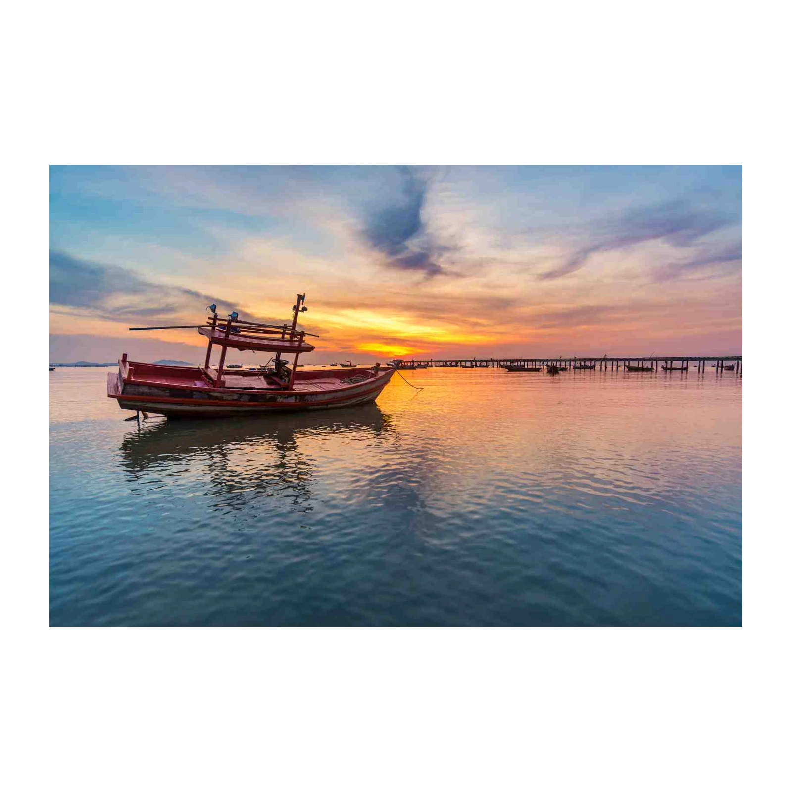 Serene Sunset Fishing Boat Wall Art