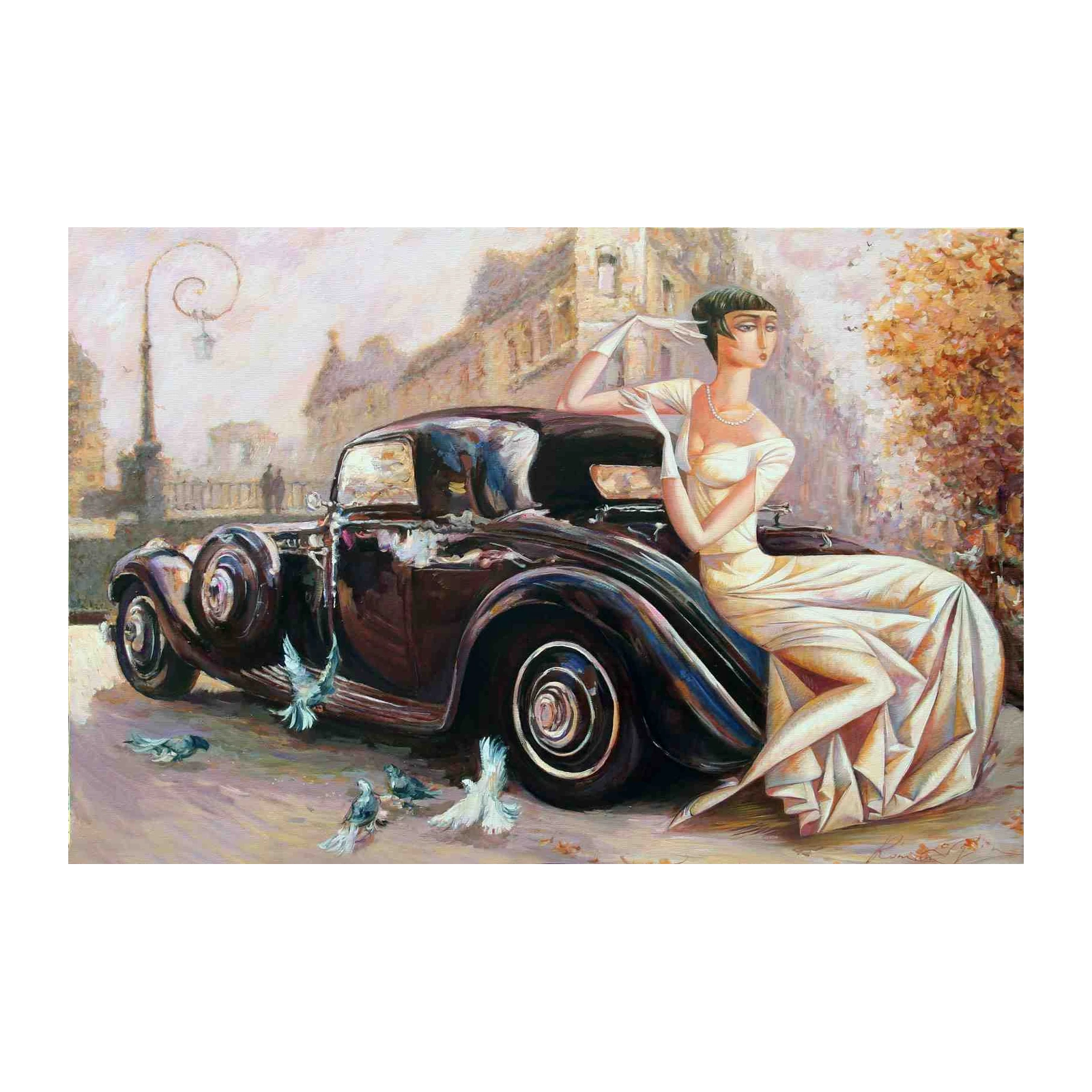Art Deco Elegance Vintage Car & Lady Wall Art